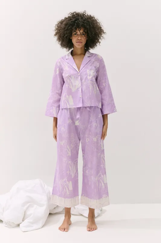 Boxy Shirt and Wide Leg Trouser Set Temple Del Sol Purple made by Desmond & Dempsey
