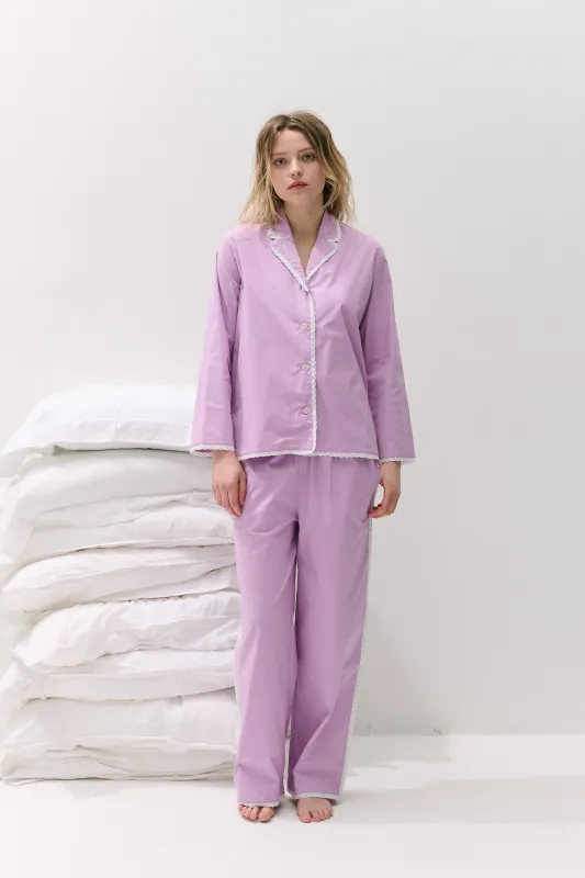402 Long Pyjama Set Purple with Trims made by Desmond & Dempsey