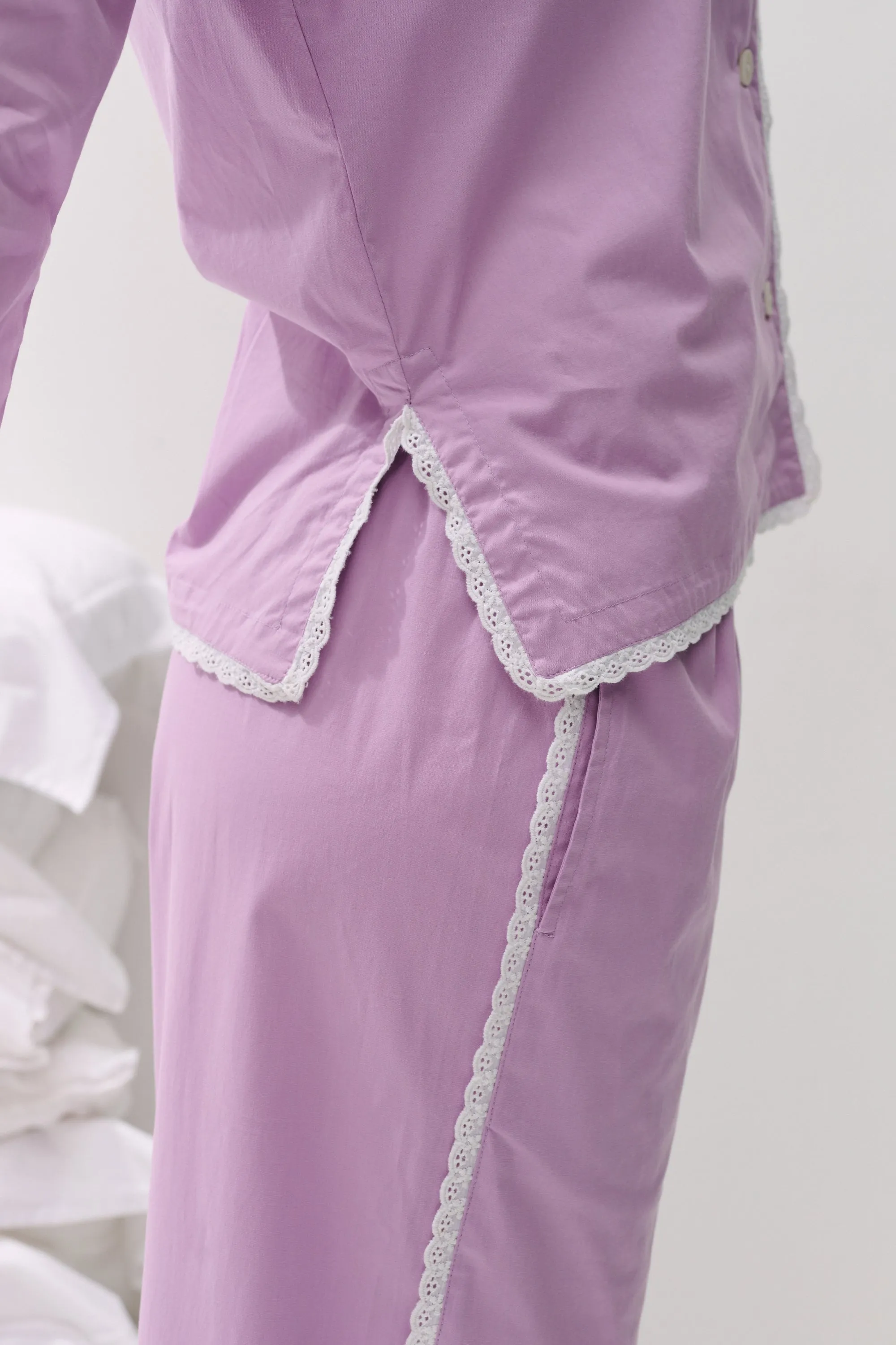 402 Long Pyjama Set Purple with Trims sold by Desmond & Dempsey product image thumbnail 2