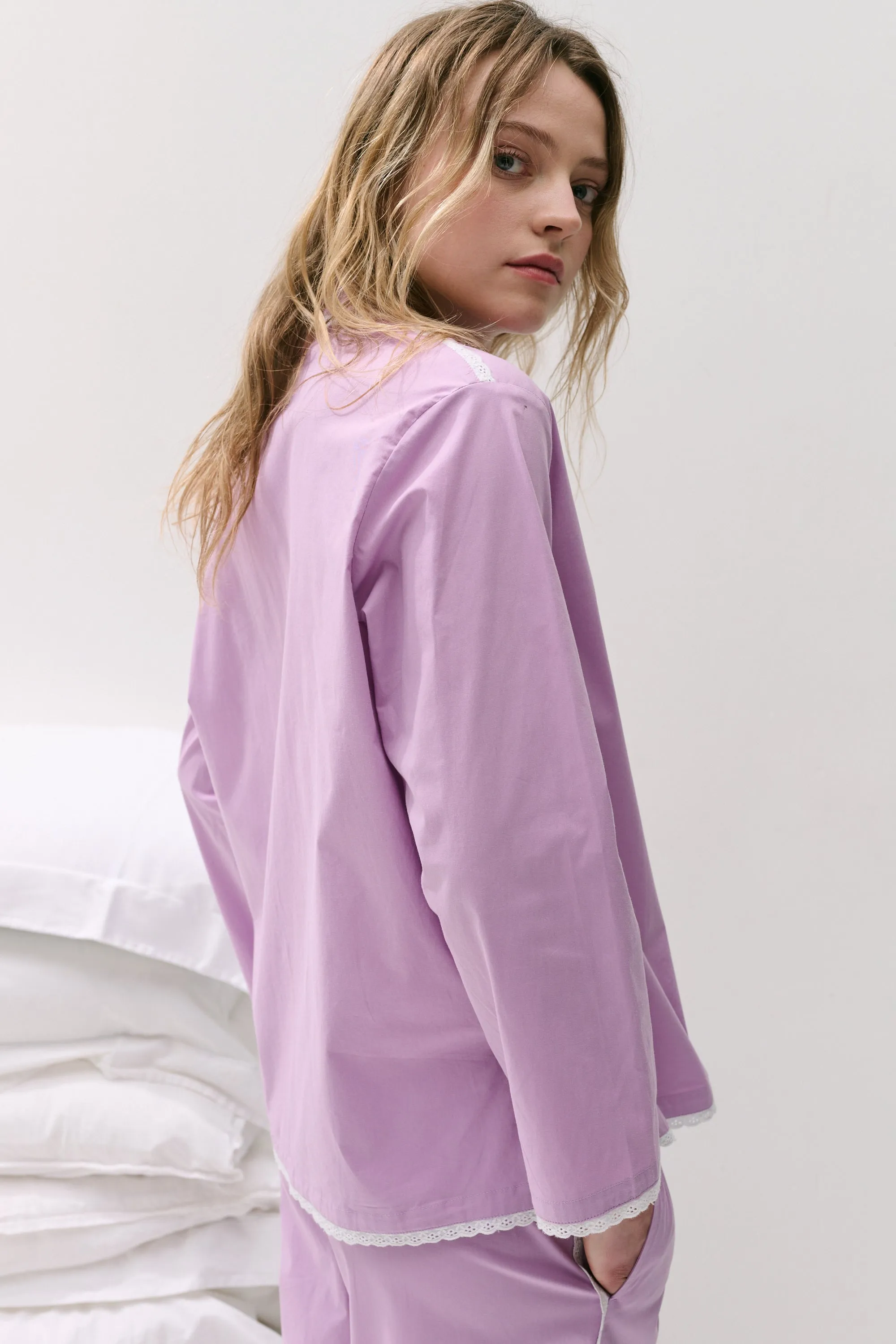 402 Long Pyjama Set Purple with Trims sold by Desmond & Dempsey product image thumbnail 3