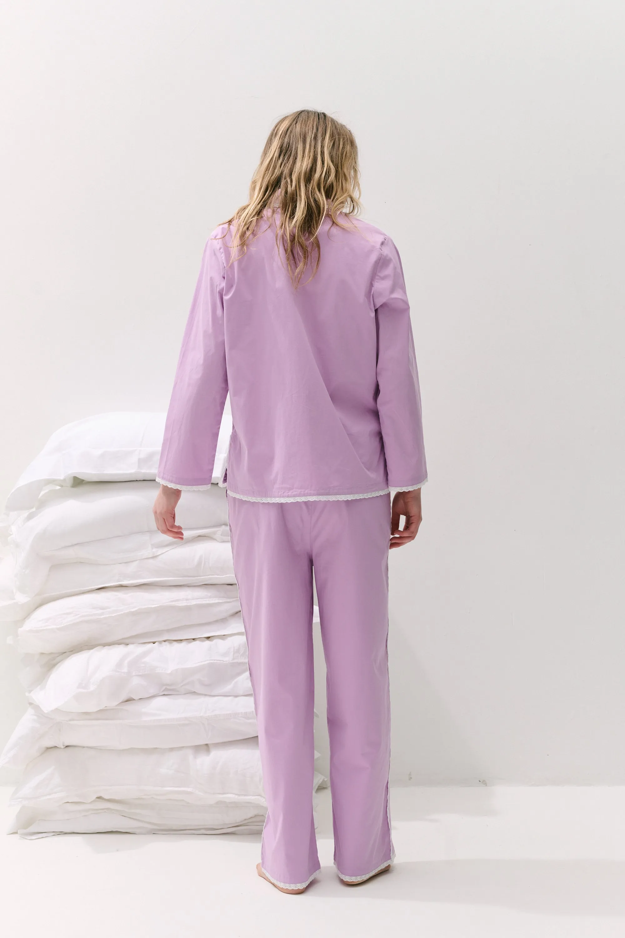 402 Long Pyjama Set Purple with Trims sold by Desmond & Dempsey product image thumbnail 5