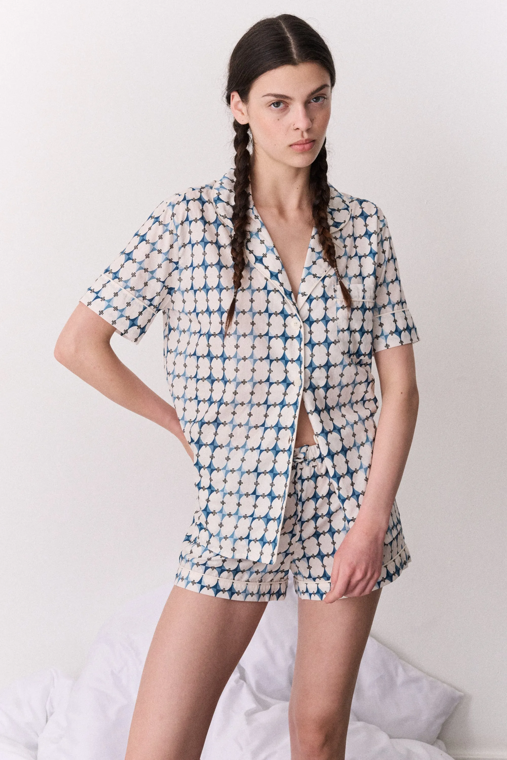 Short Sleeve Set The Geo Blue sold by Desmond & Dempsey product image thumbnail 5