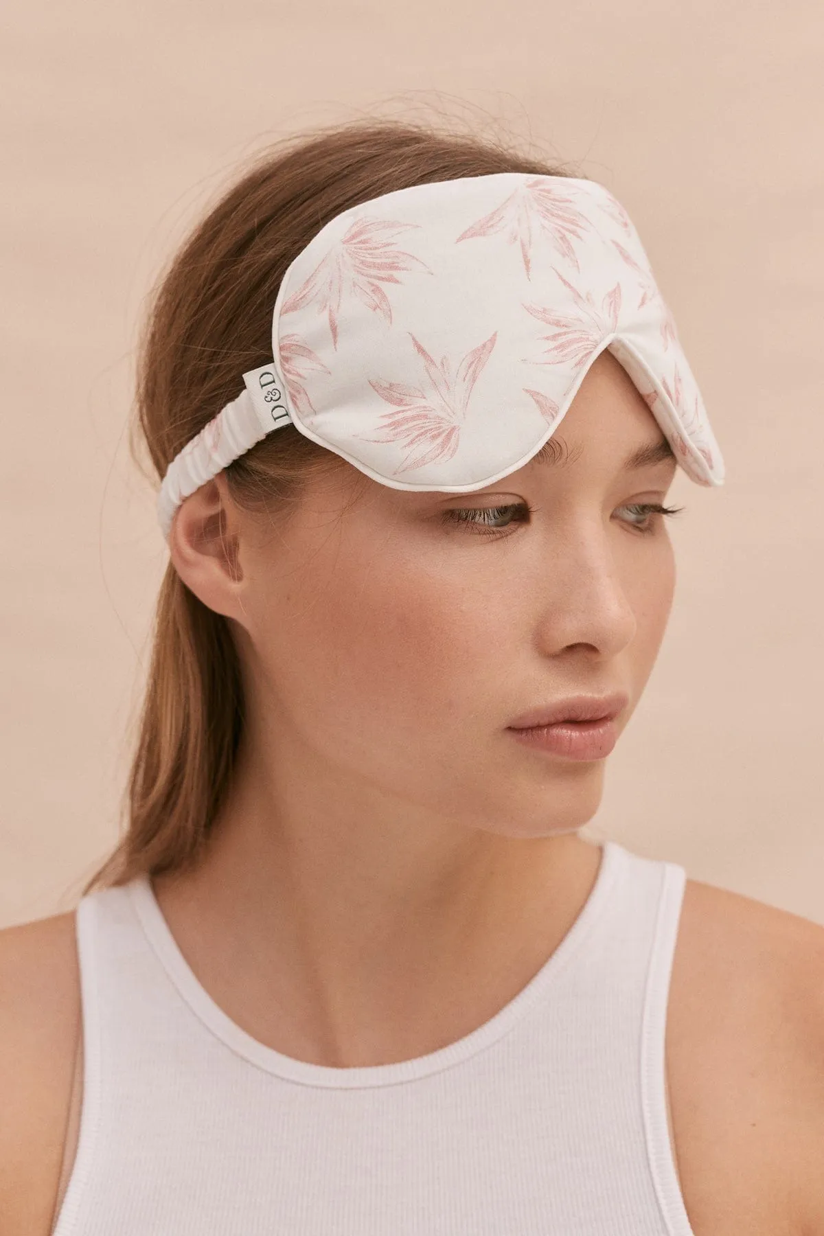Cotton Luxe Eye Mask Deia Print White/Pink sold by Desmond & Dempsey
