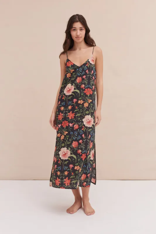 Slip Nightie Persephone Floral Print Black sold by Desmond & Dempsey