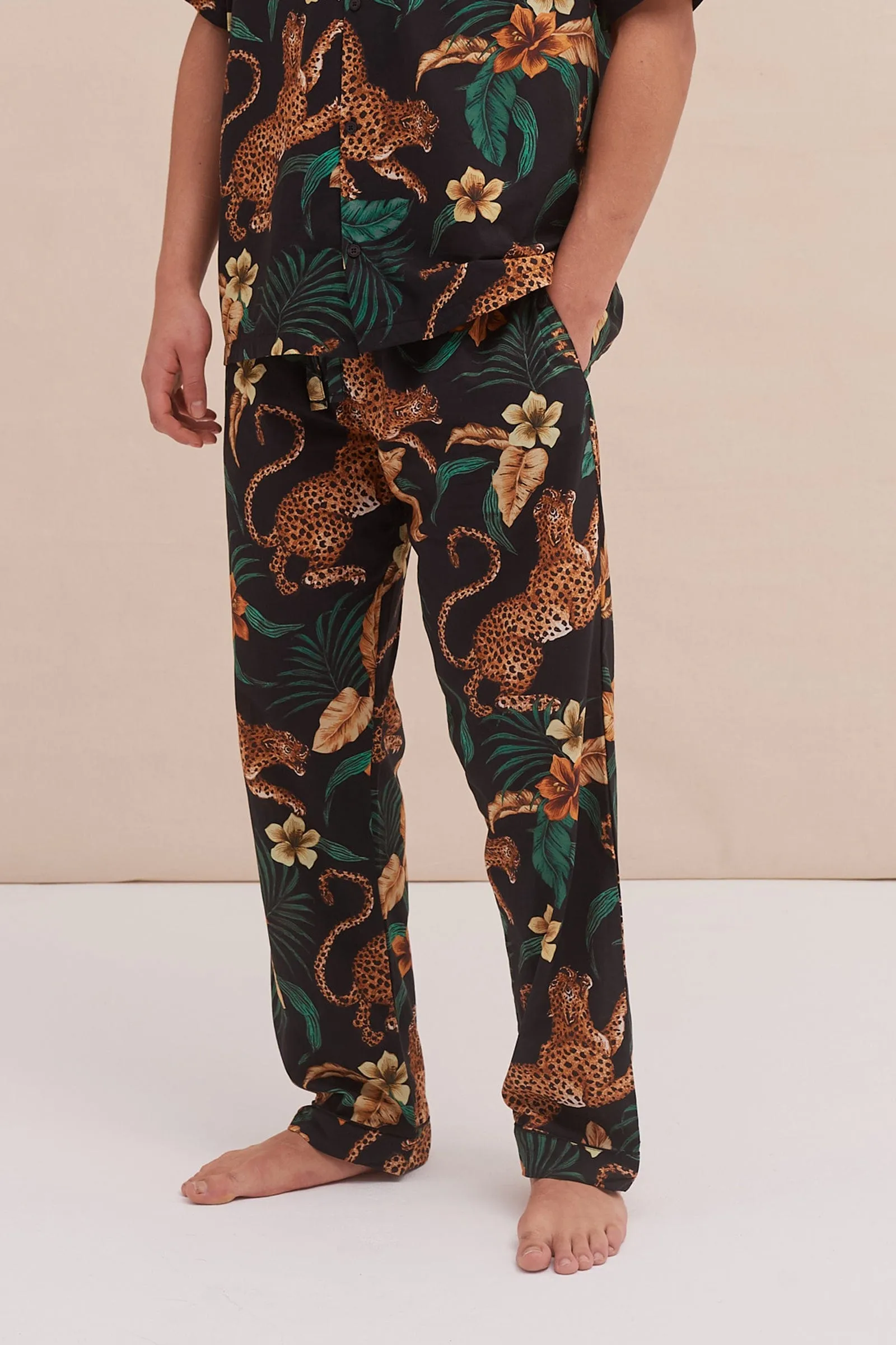 Men’s Pyjama Trousers Soleia Print Black/Yellow sold by Desmond & Dempsey