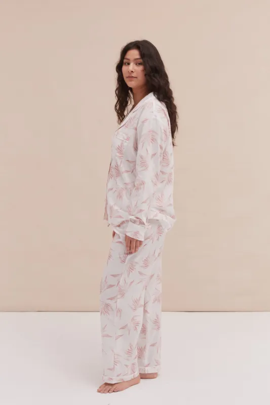 Long Pyjama Set Deia Print White/Pink sold by Desmond & Dempsey