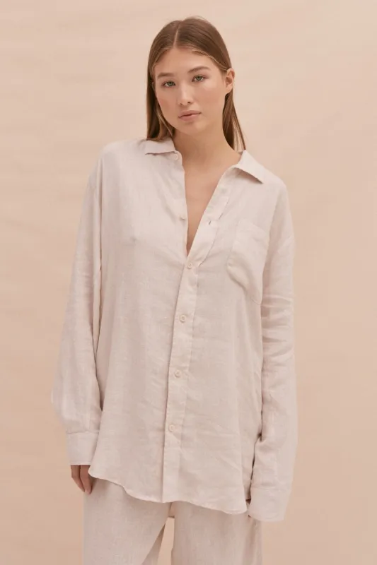 Lounge Shirt Oat Linen sold by Desmond & Dempsey