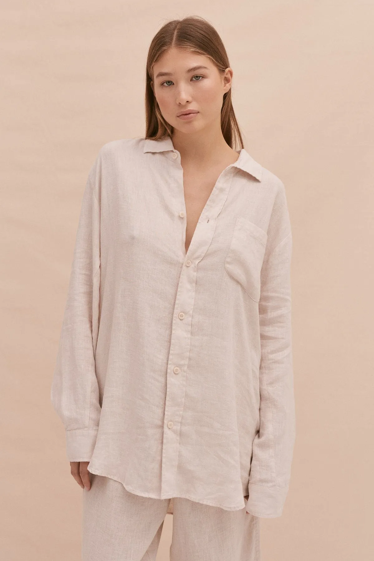 Lounge Shirt Oat Linen sold by Desmond & Dempsey