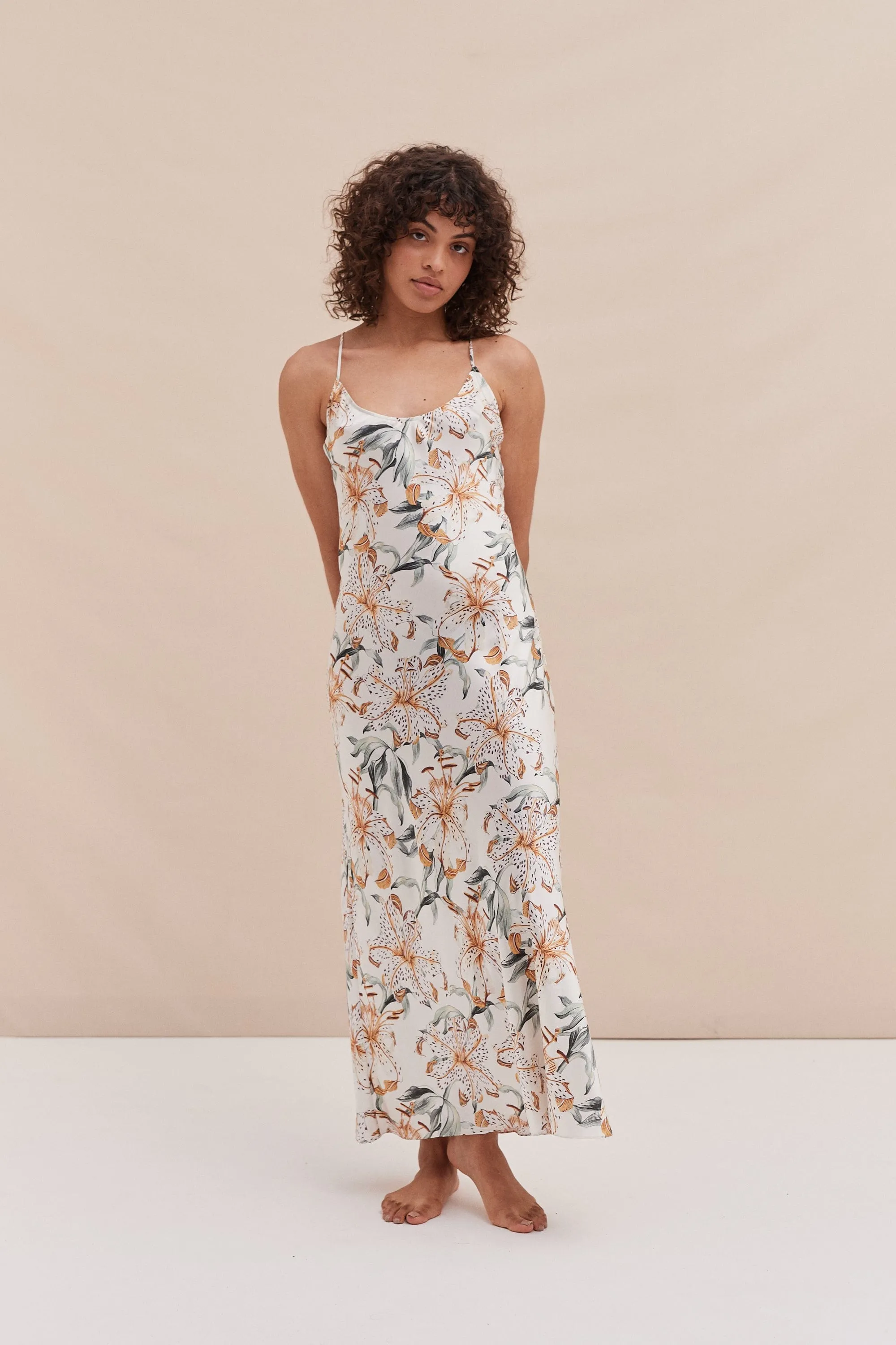 Silk Bias Nightie Lilium Cream sold by Desmond & Dempsey