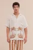 Men’s Cuban Pyjama Shirt Palm Croc Cream/Brown Linen sold by Desmond & Dempsey
