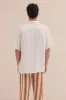 Men’s Cuban Pyjama Shirt Palm Croc Cream/Brown Linen sold by Desmond & Dempsey