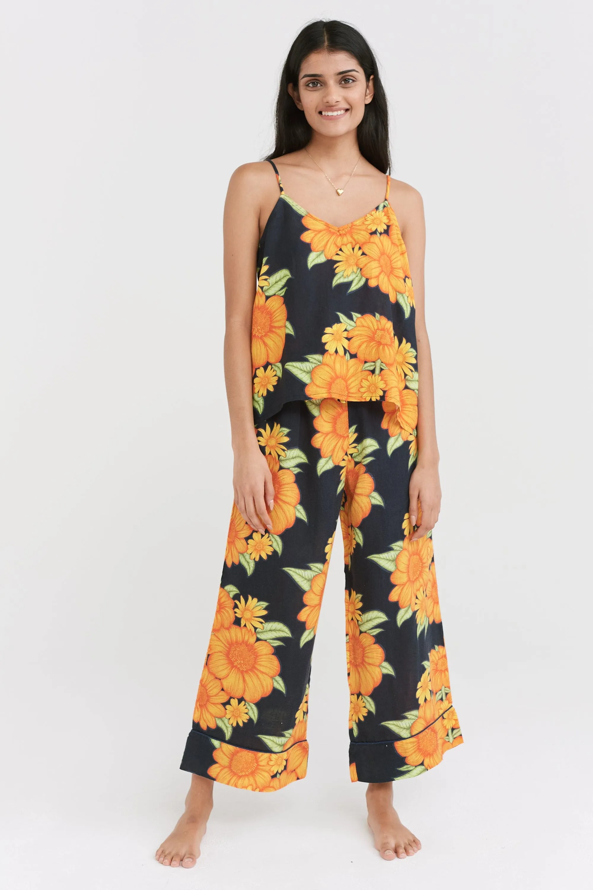 Cami & Wide Leg Set Tithonia Print Navy sold by Desmond & Dempsey product image thumbnail 2