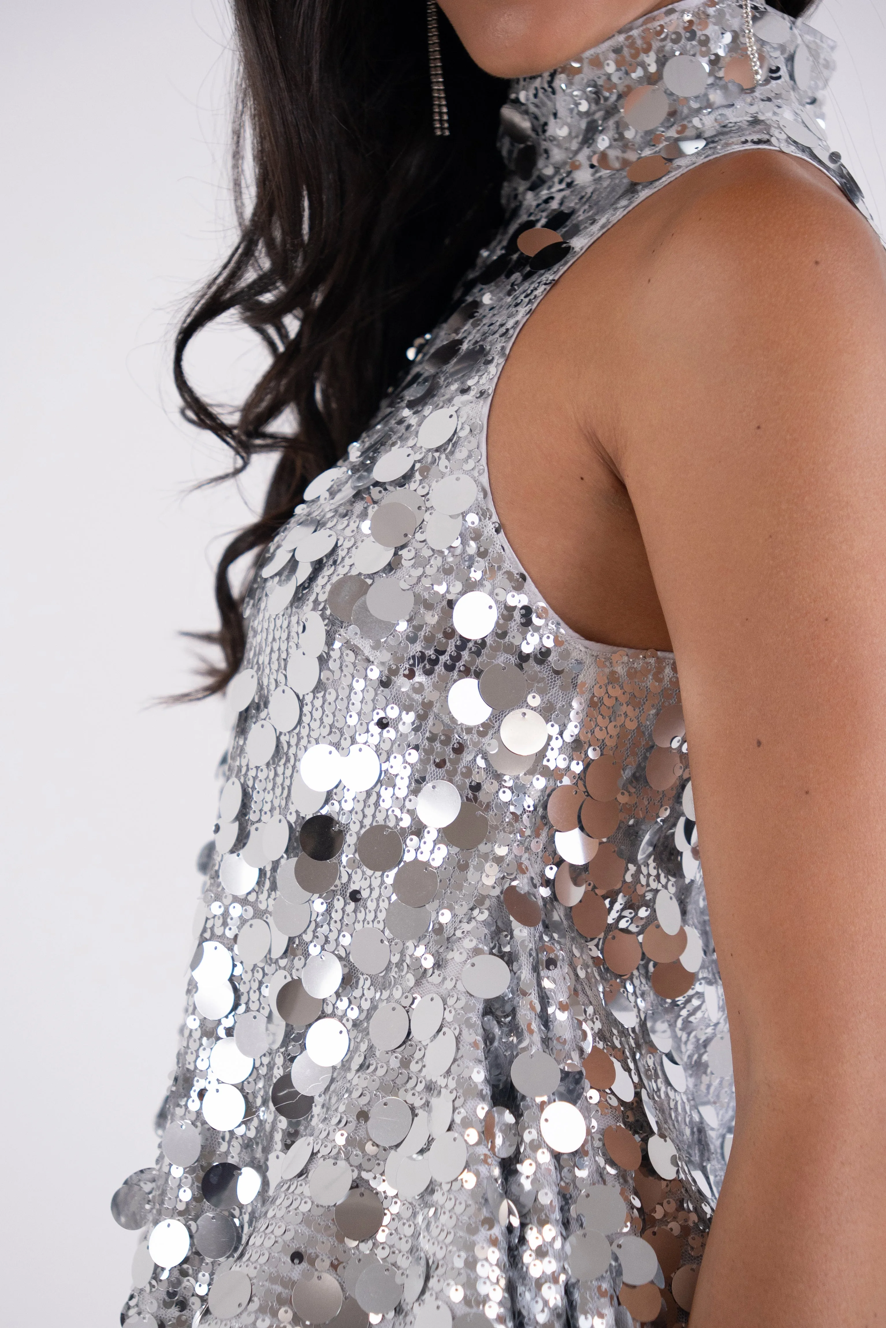 Octavia Silver High Neck Disc Sequin Top sold by AMYLYNN product image thumbnail 4
