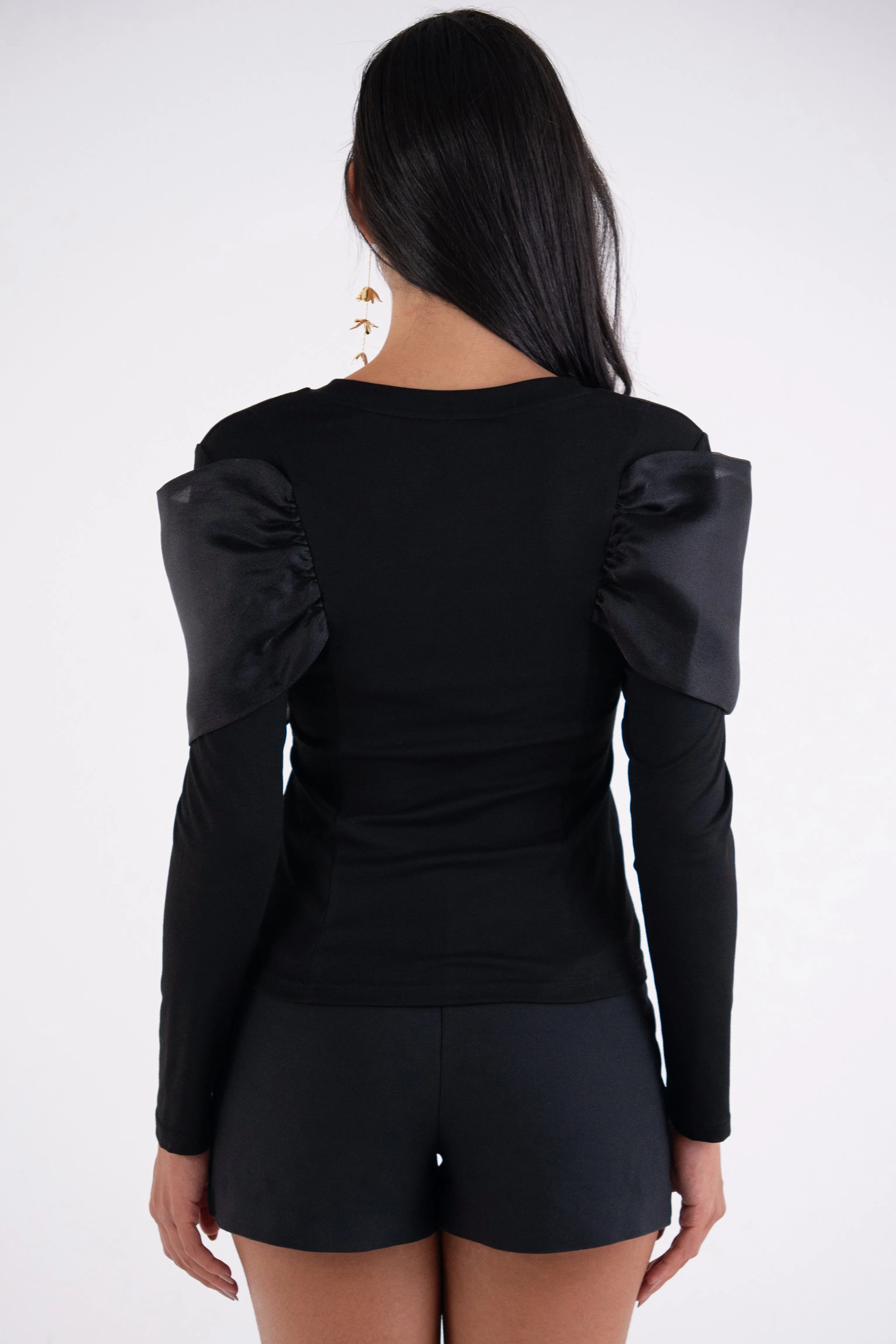 Helena Black Long Sleeve Top with Organza Bow Detail sold by AMYLYNN product image thumbnail 5