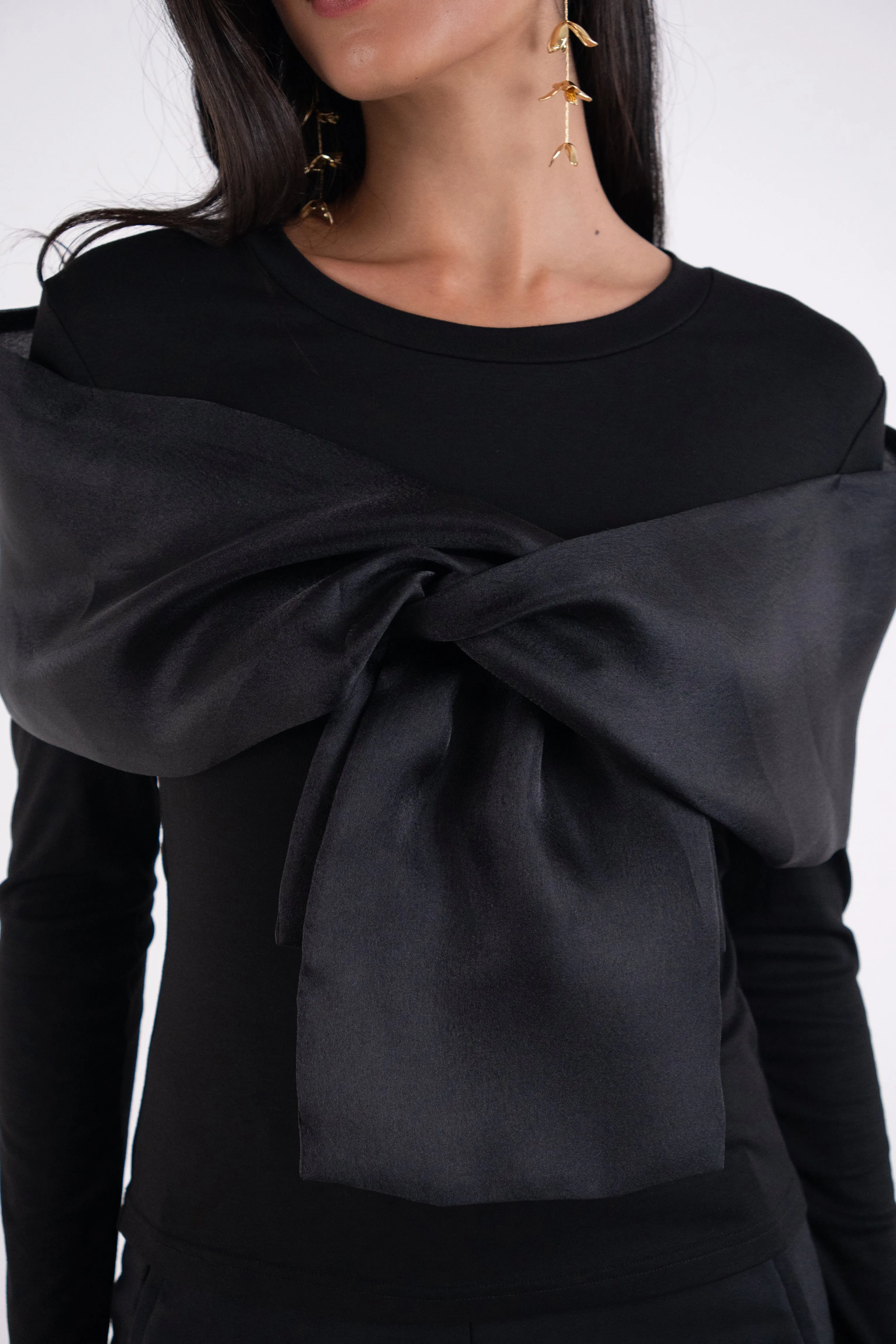 Helena Black Long Sleeve Top with Organza Bow Detail sold by AMYLYNN product image thumbnail 2