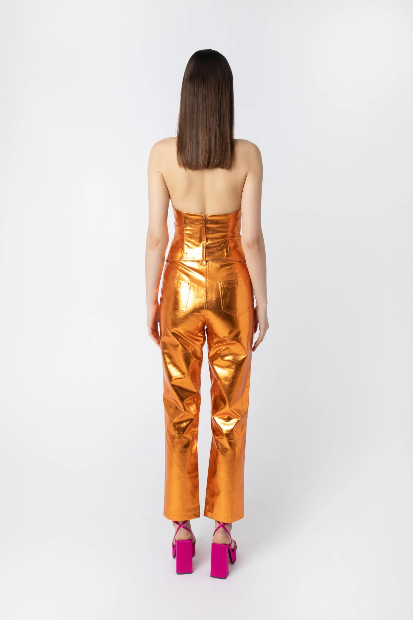 Lupe Orange Metallic Trousers sold by AMYLYNN product image thumbnail 4
