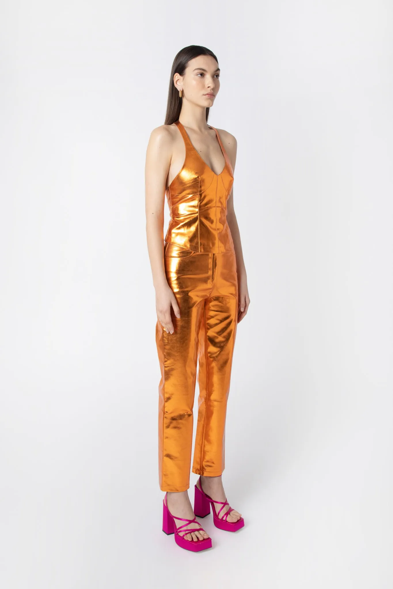 Lupe Orange Metallic Trousers sold by AMYLYNN product image thumbnail 3