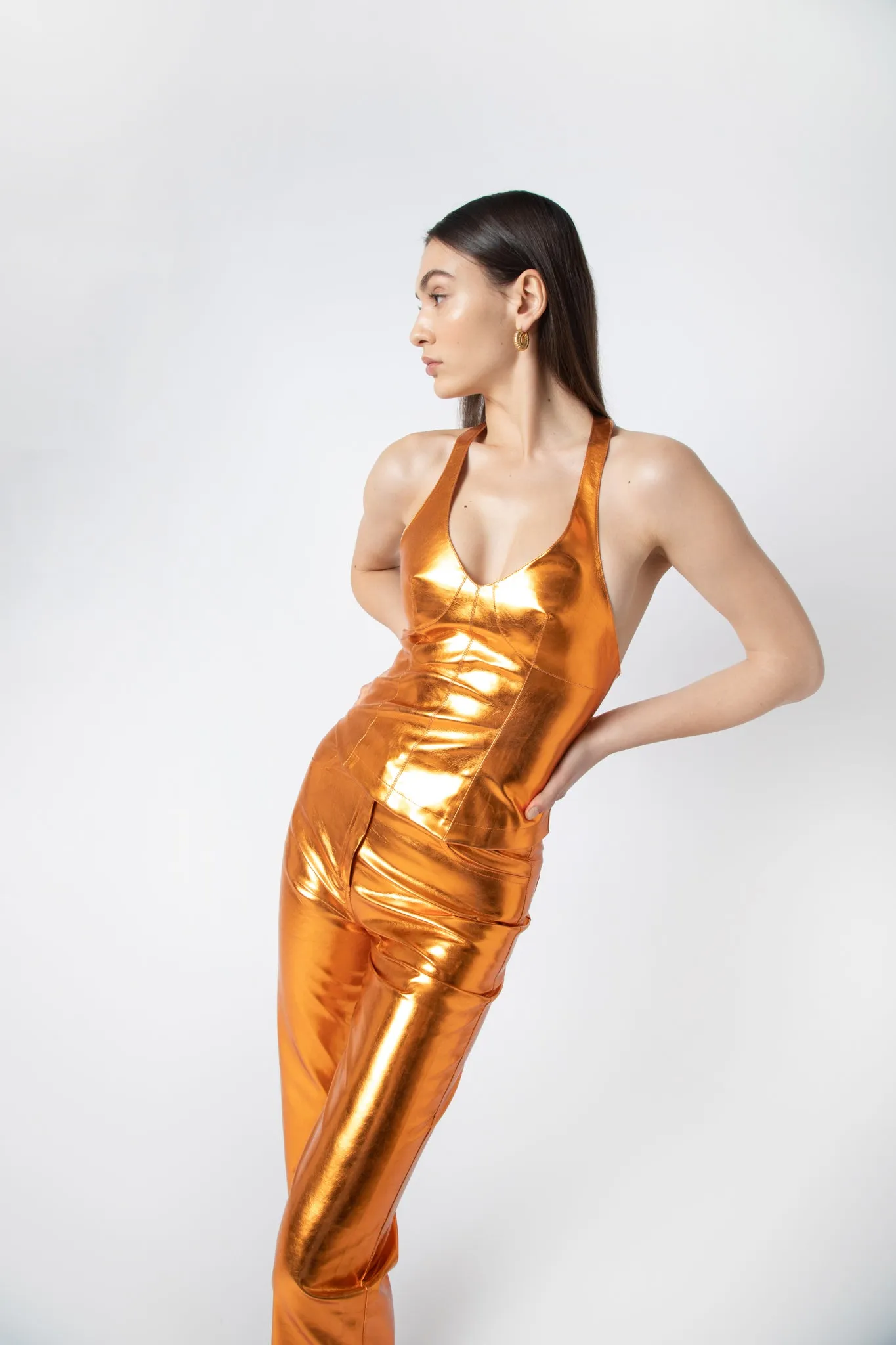 Lupe Orange Metallic Trousers sold by AMYLYNN product image thumbnail 5