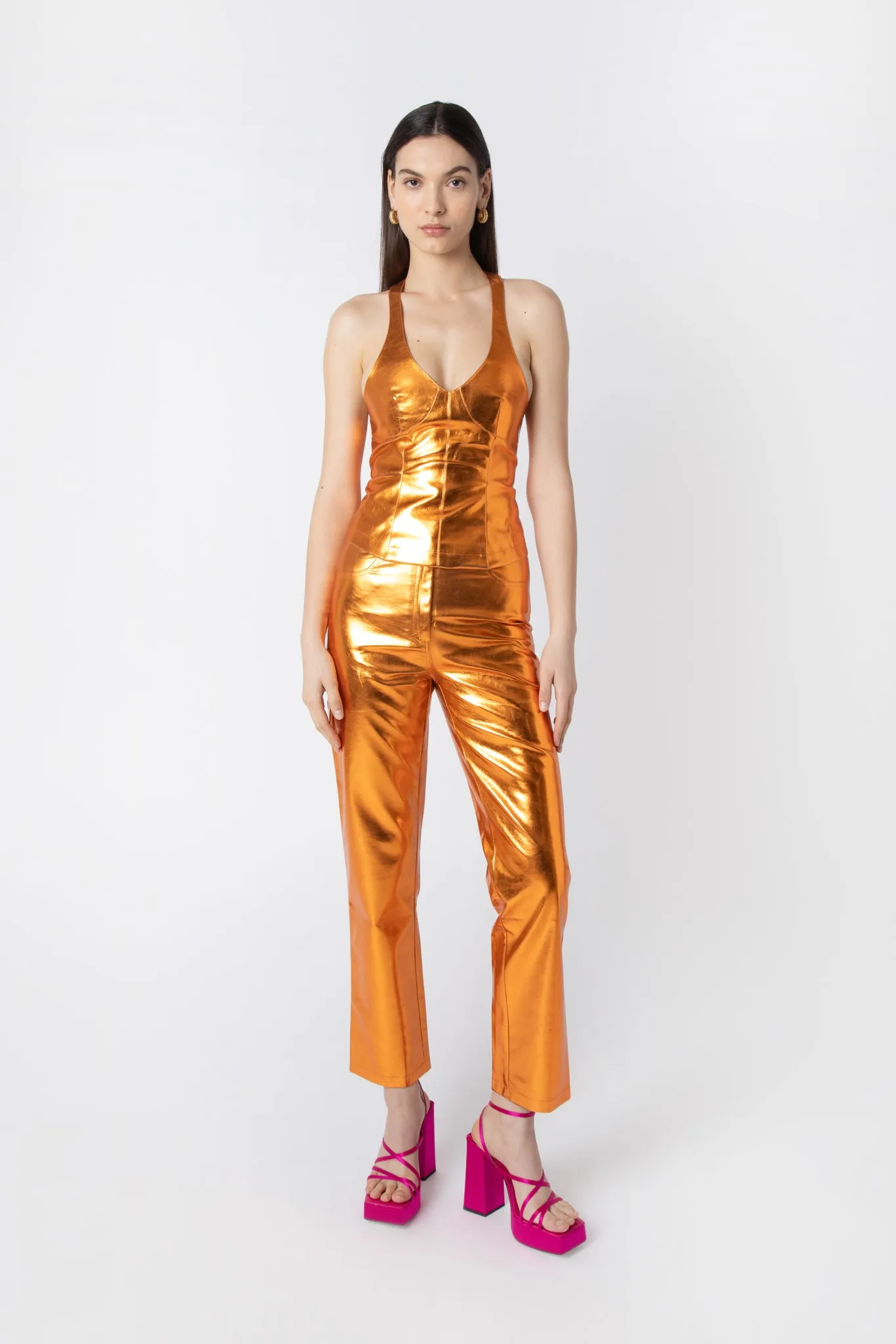 Lupe Orange Metallic Trousers sold by AMYLYNN product image thumbnail 2