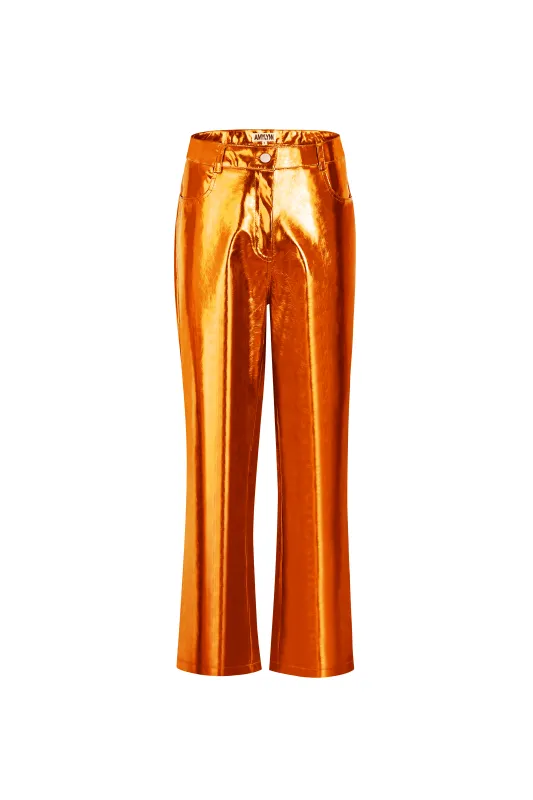 Lupe Orange Metallic Trousers sold by AMYLYNN