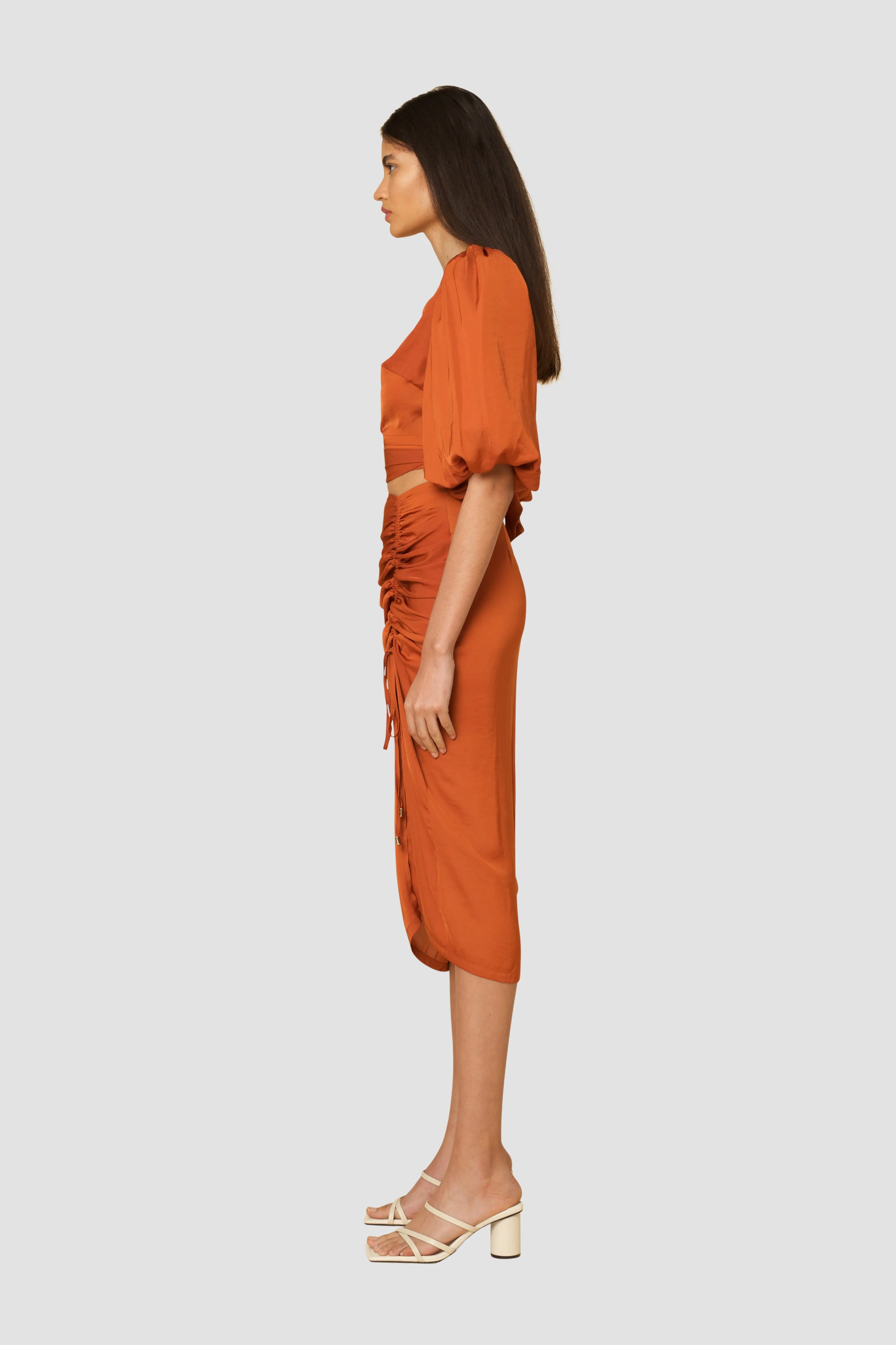 Jacinta Burnt Orange Puff Sleeve Wrap Top sold by AMYLYNN product image thumbnail 3