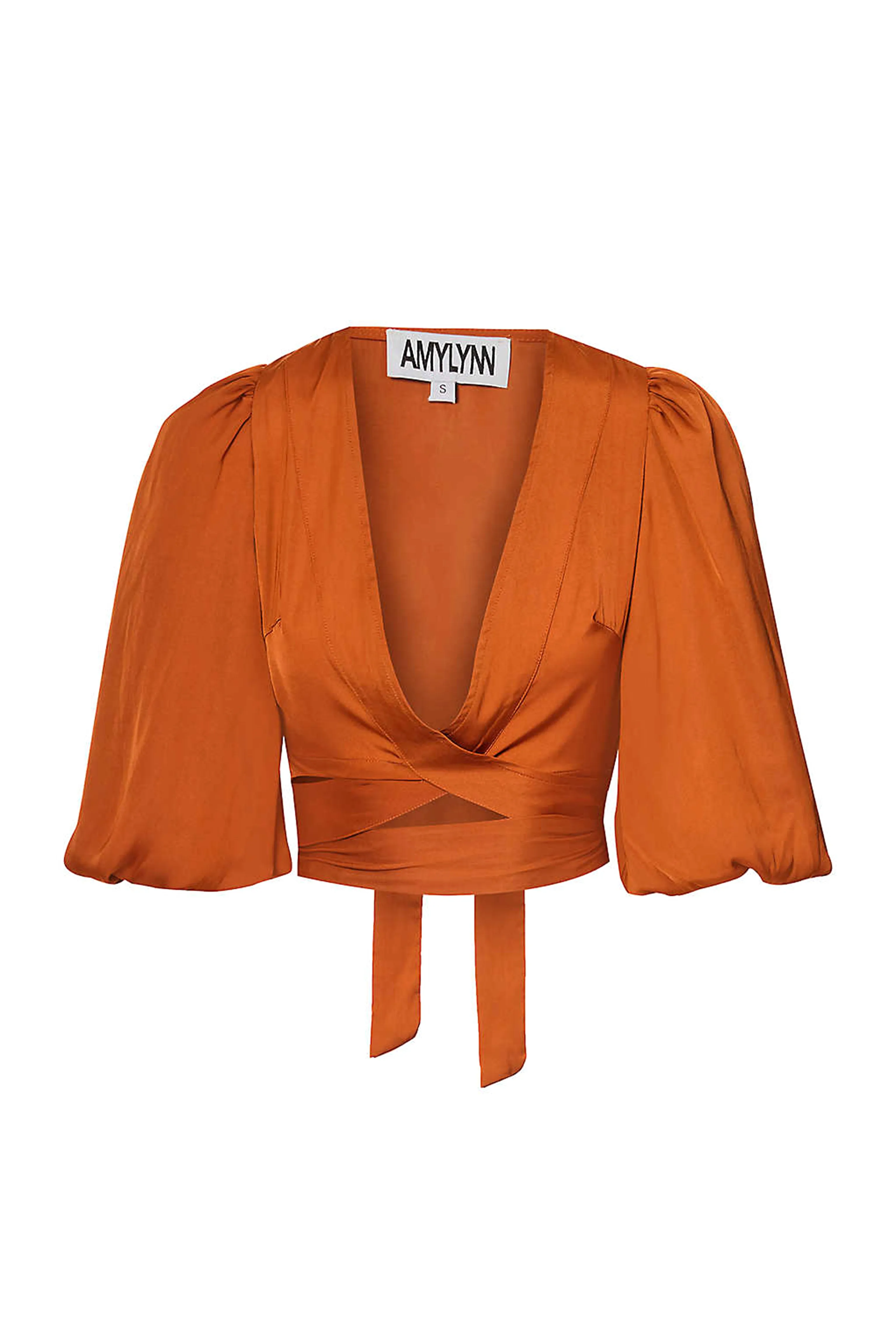 Jacinta Burnt Orange Puff Sleeve Wrap Top sold by AMYLYNN