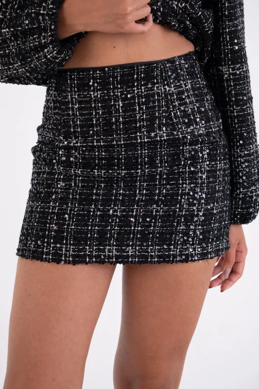 Janette Black Sequin Tweed Mini Skirt sold by AMYLYNN