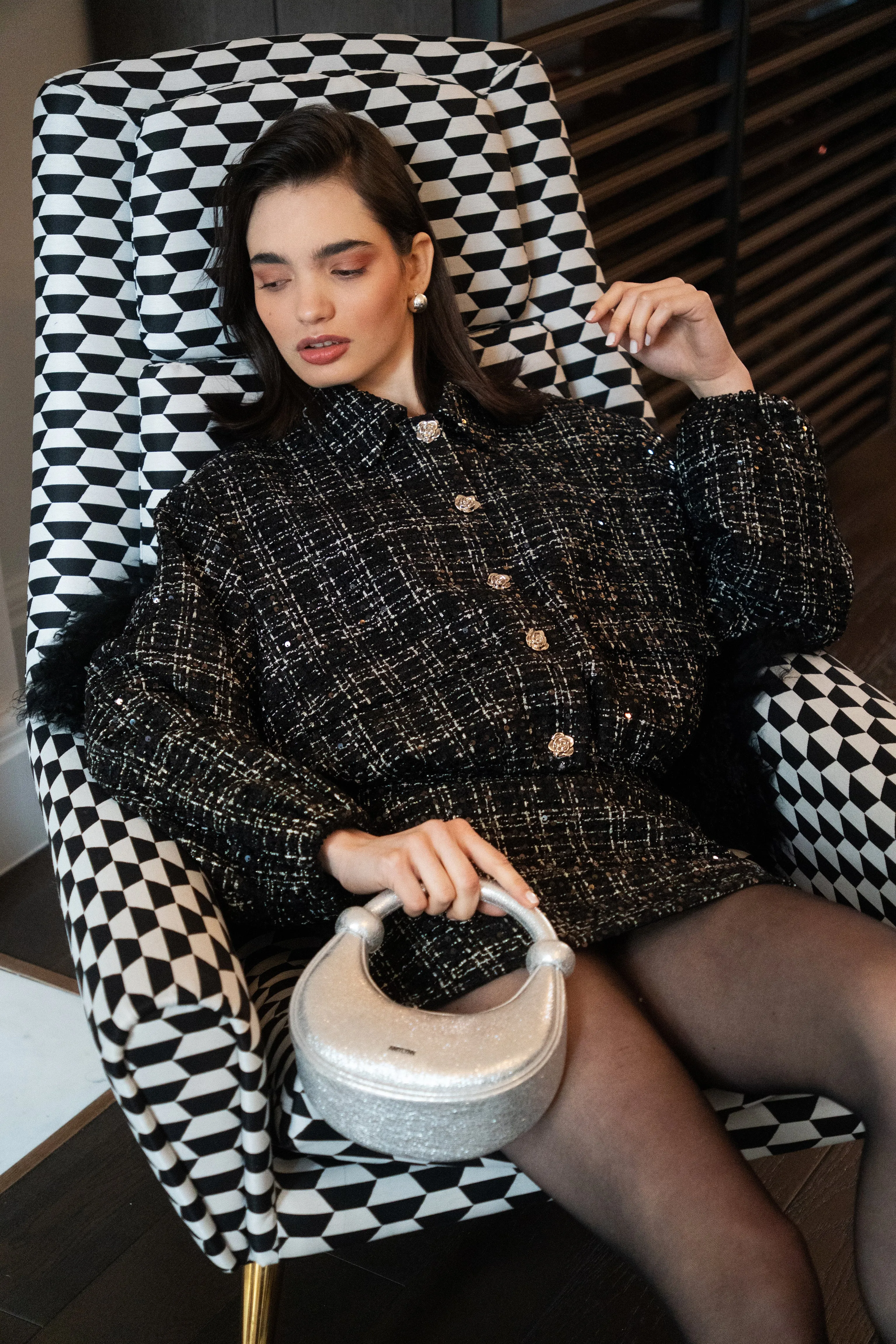 Janette Black Sequin Tweed Mini Skirt sold by AMYLYNN product image thumbnail 5