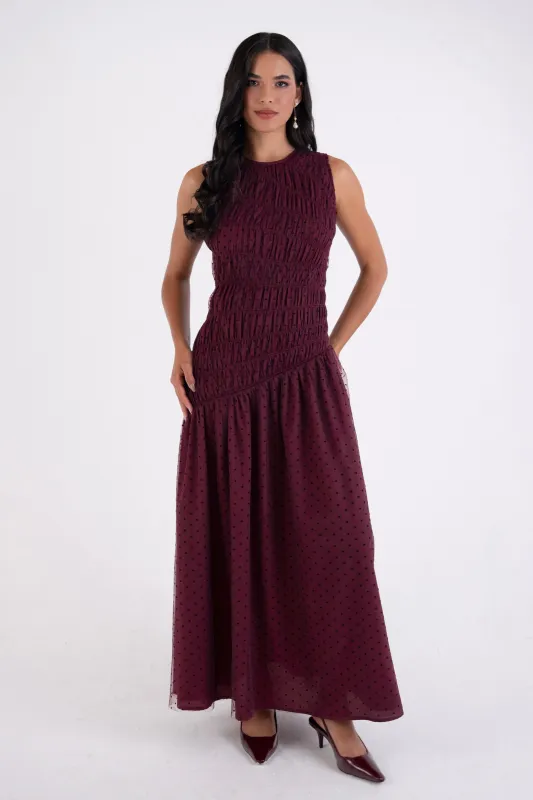 Julia Burgundy Smocked Polka Dot Maxi Dress made by AMYLYNN