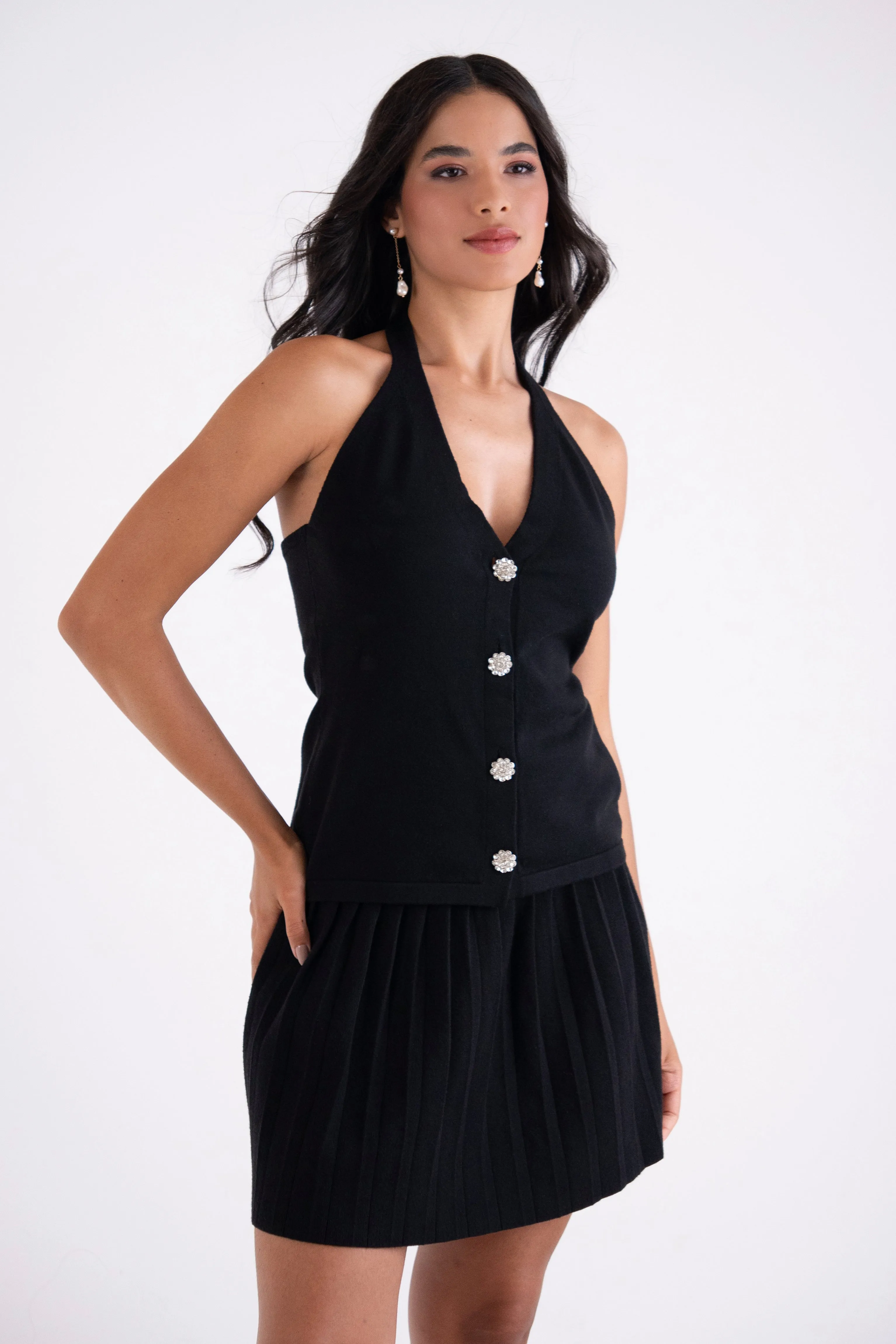 Clemmie Viscose Knitted Pleated Mini Skirt sold by AMYLYNN product image thumbnail 3