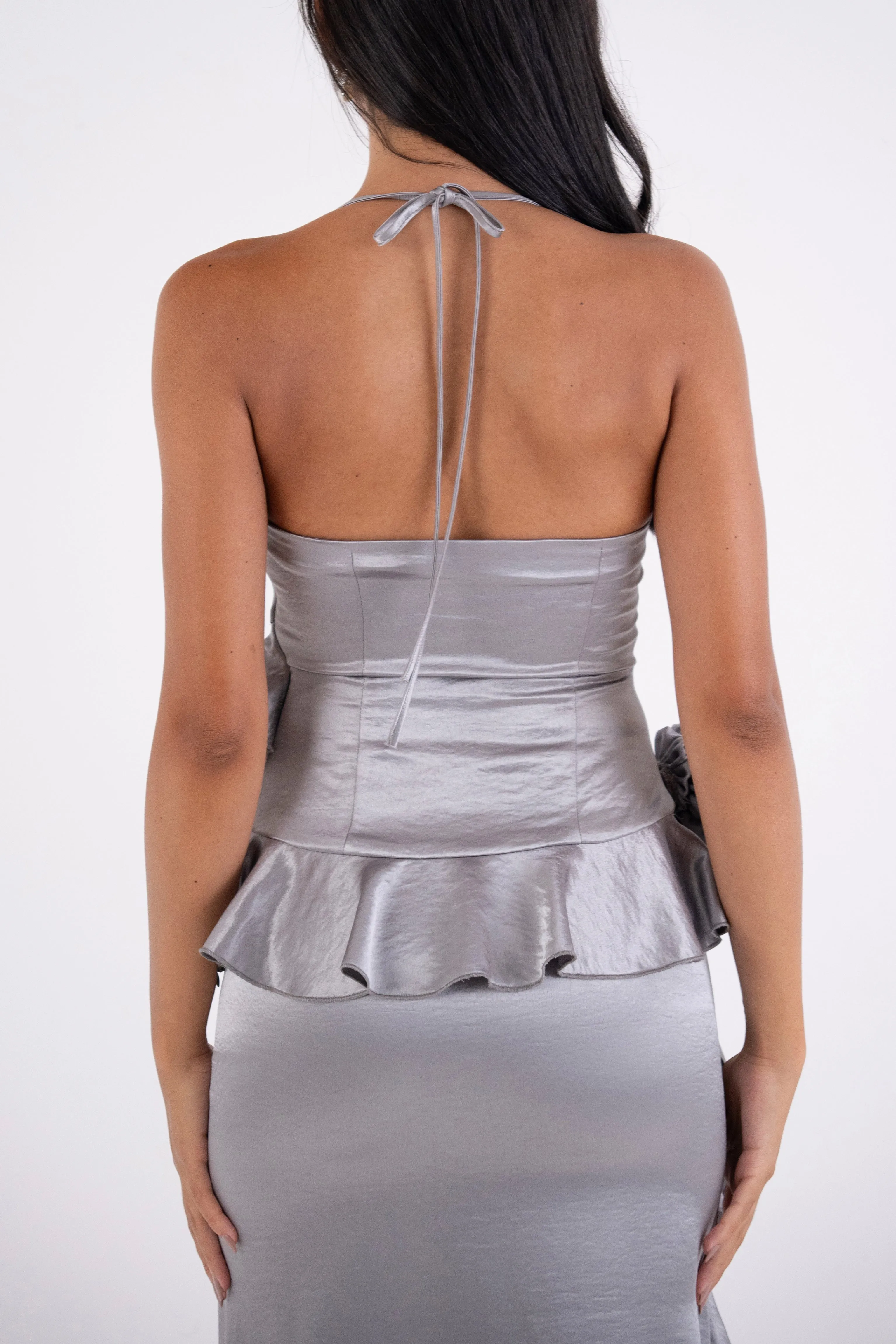 Susie Silver Satin Ruffle Flower Detail Top sold by AMYLYNN product image thumbnail 5