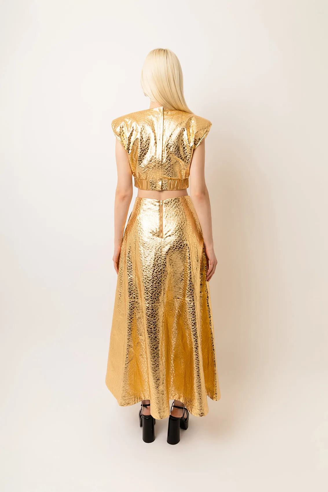 Phoebe Gold Metallic Maxi Skirt sold by AMYLYNN product image thumbnail 4
