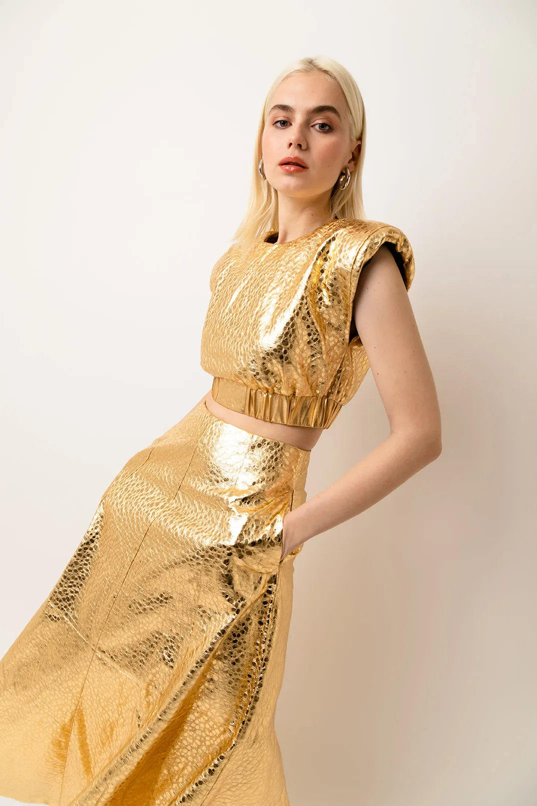 Phoebe Gold Metallic Maxi Skirt sold by AMYLYNN product image thumbnail 5