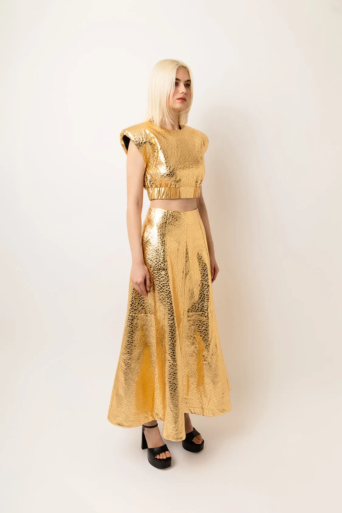 Phoebe Gold Metallic Maxi Skirt sold by AMYLYNN product image thumbnail 3