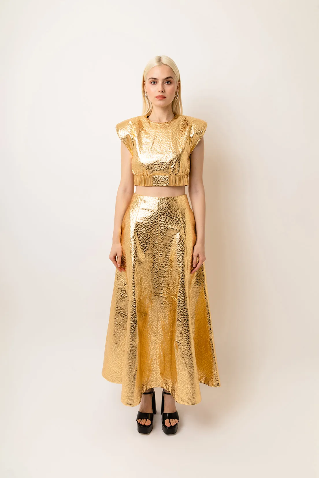 Phoebe Gold Metallic Maxi Skirt sold by AMYLYNN product image thumbnail 2