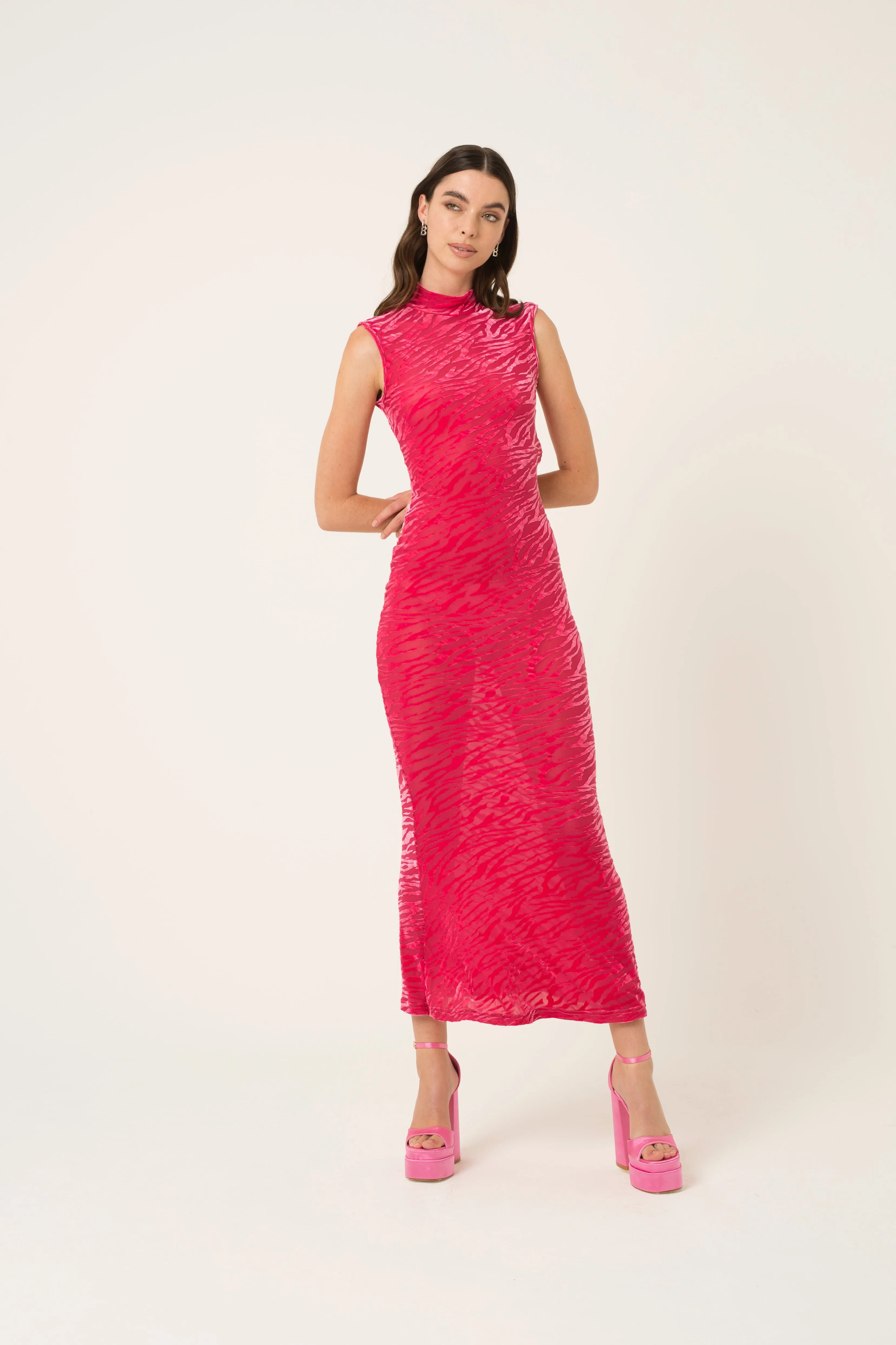 Lana Pink Fitted High Neck Dress sold by AMYLYNN