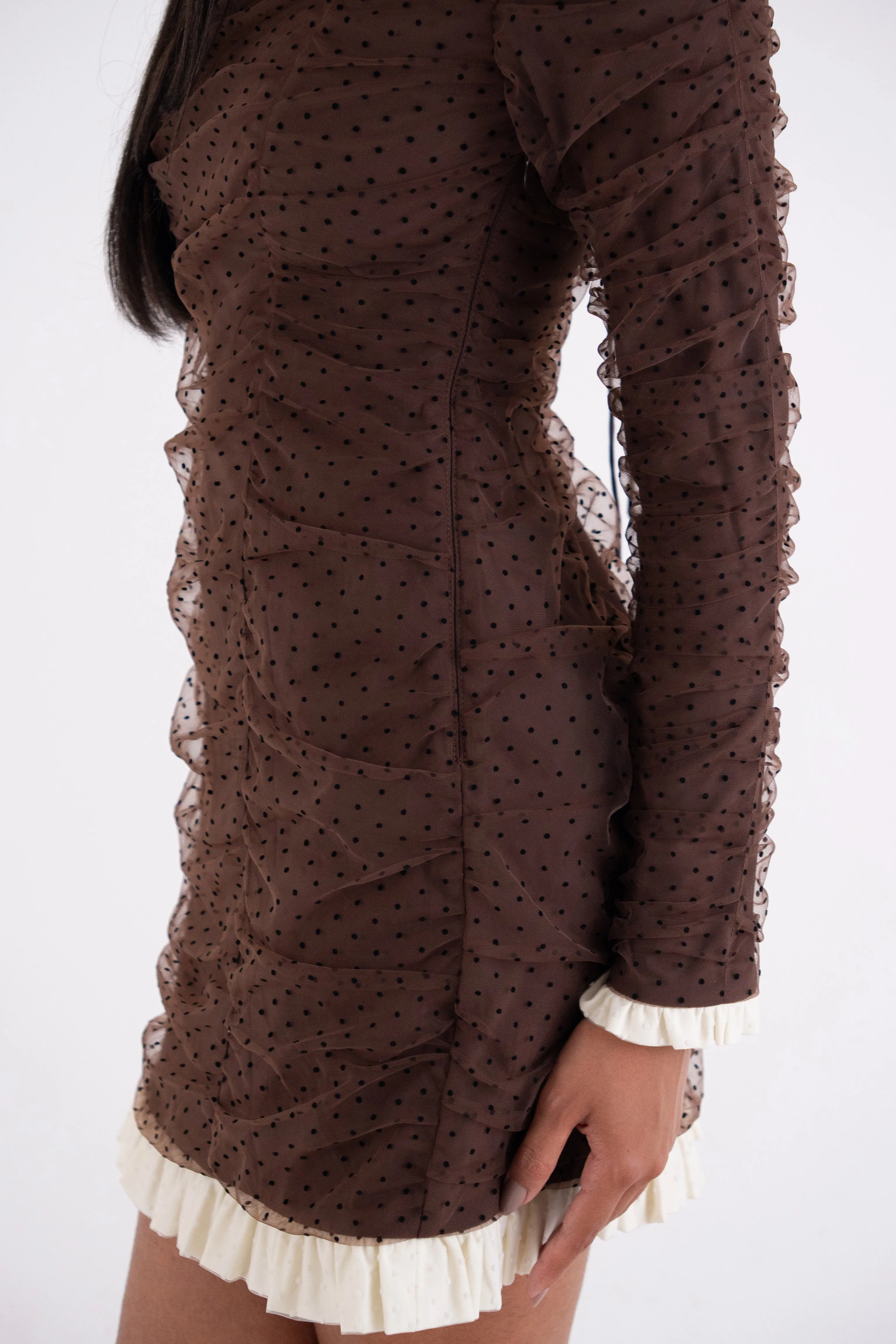 Edie Brown Polka Swiss Dot Ruffle Hem Mini Dress sold by AMYLYNN product image thumbnail 2