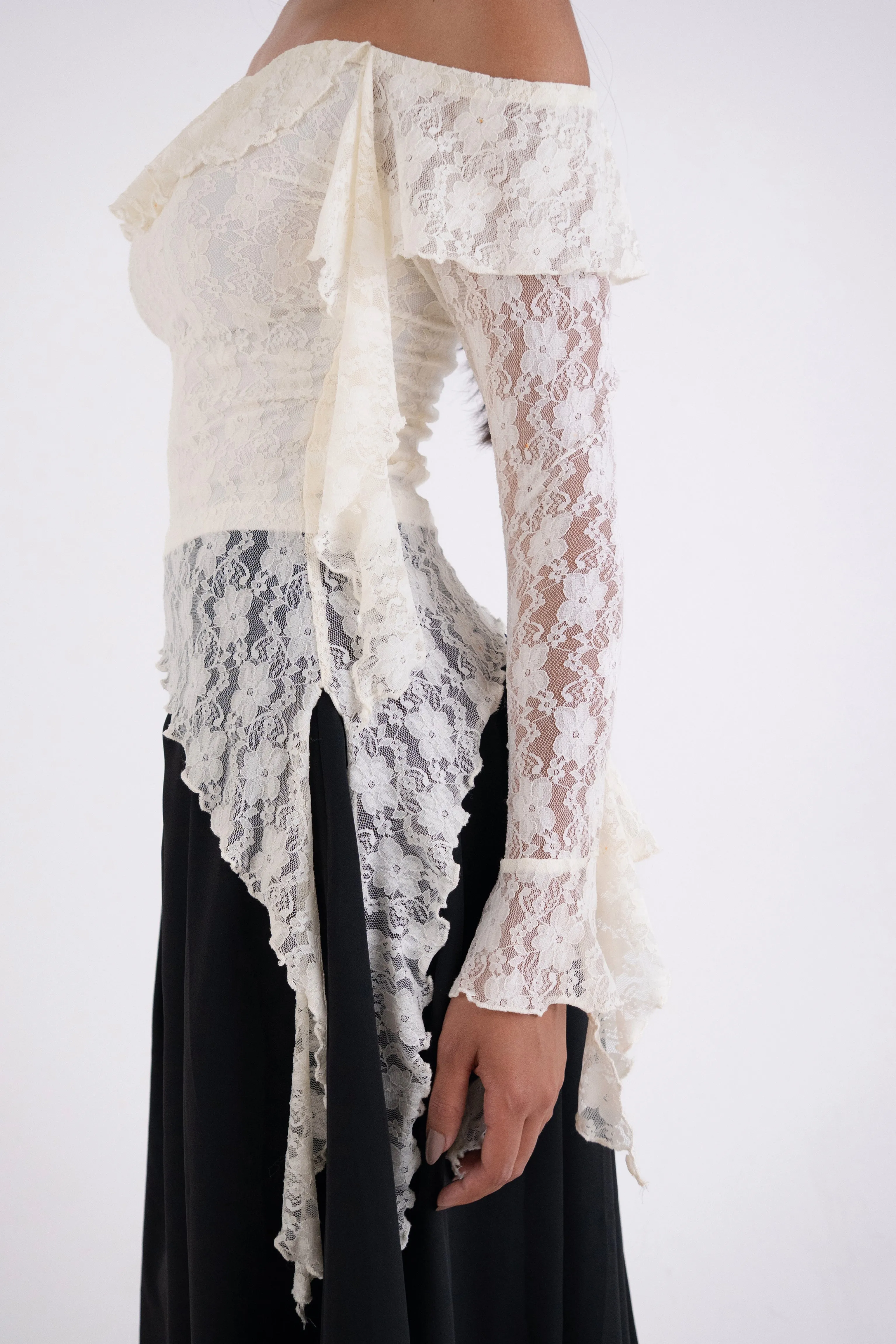 Billie Cream Floral Lace Off-Shoulder Top sold by AMYLYNN product image thumbnail 4