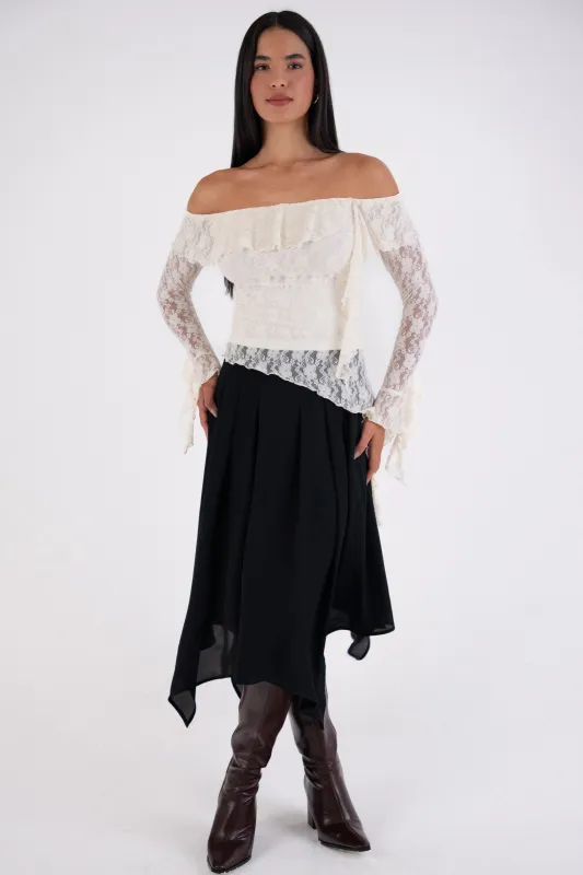 Billie Cream Floral Lace Off-Shoulder Top sold by AMYLYNN