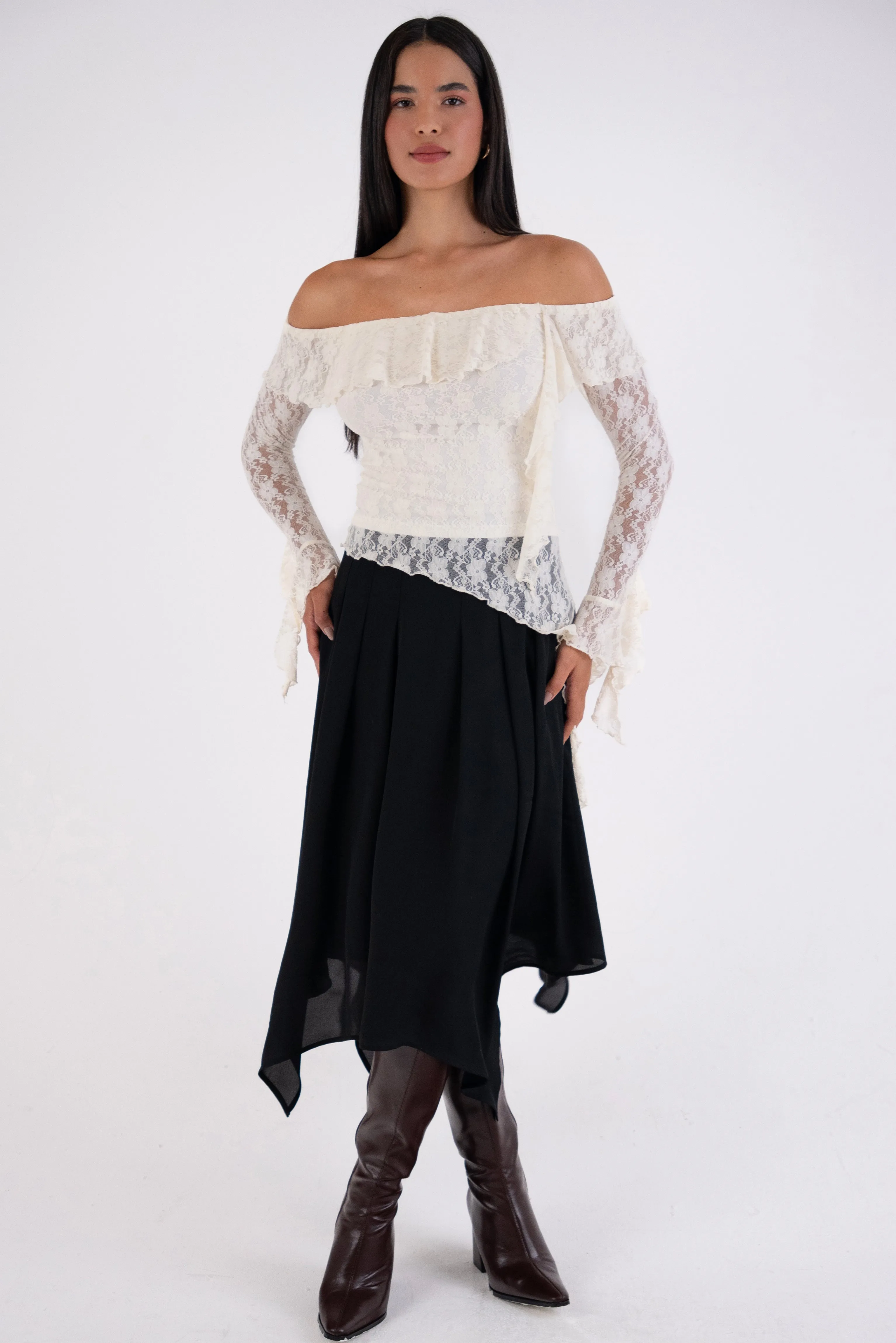 Billie Cream Floral Lace Off-Shoulder Top sold by AMYLYNN