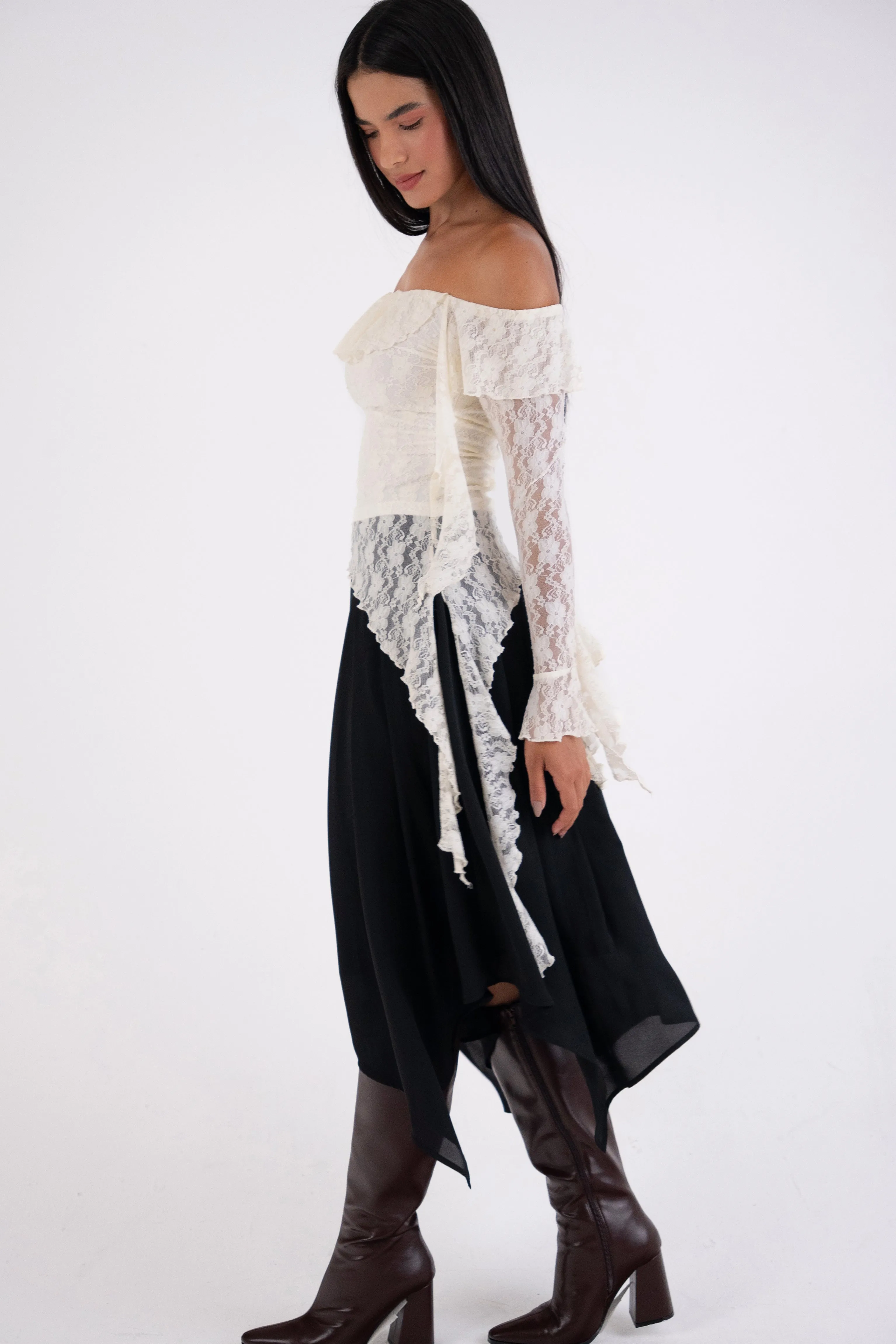 Billie Cream Floral Lace Off-Shoulder Top sold by AMYLYNN product image thumbnail 5