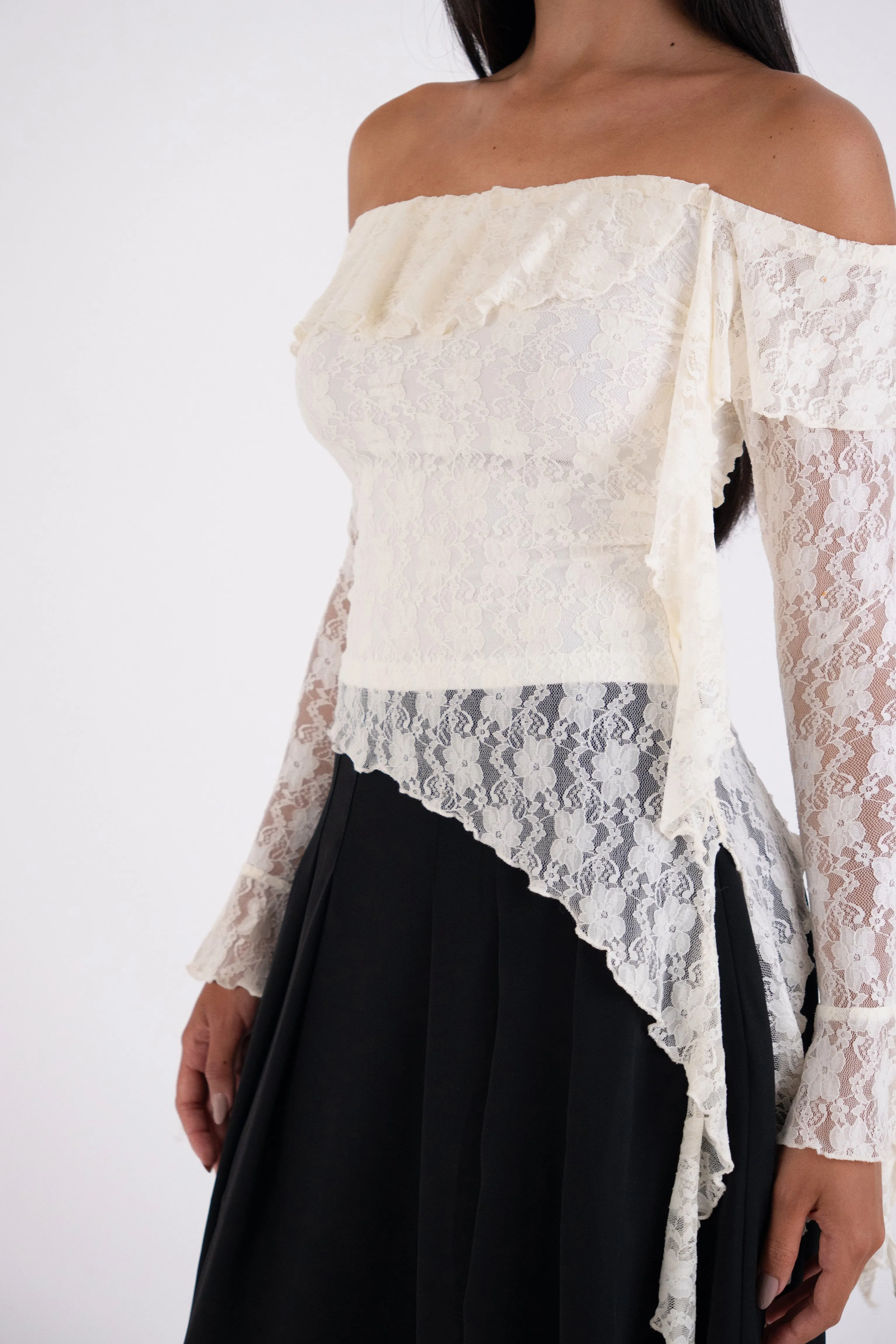Billie Cream Floral Lace Off-Shoulder Top sold by AMYLYNN product image thumbnail 2