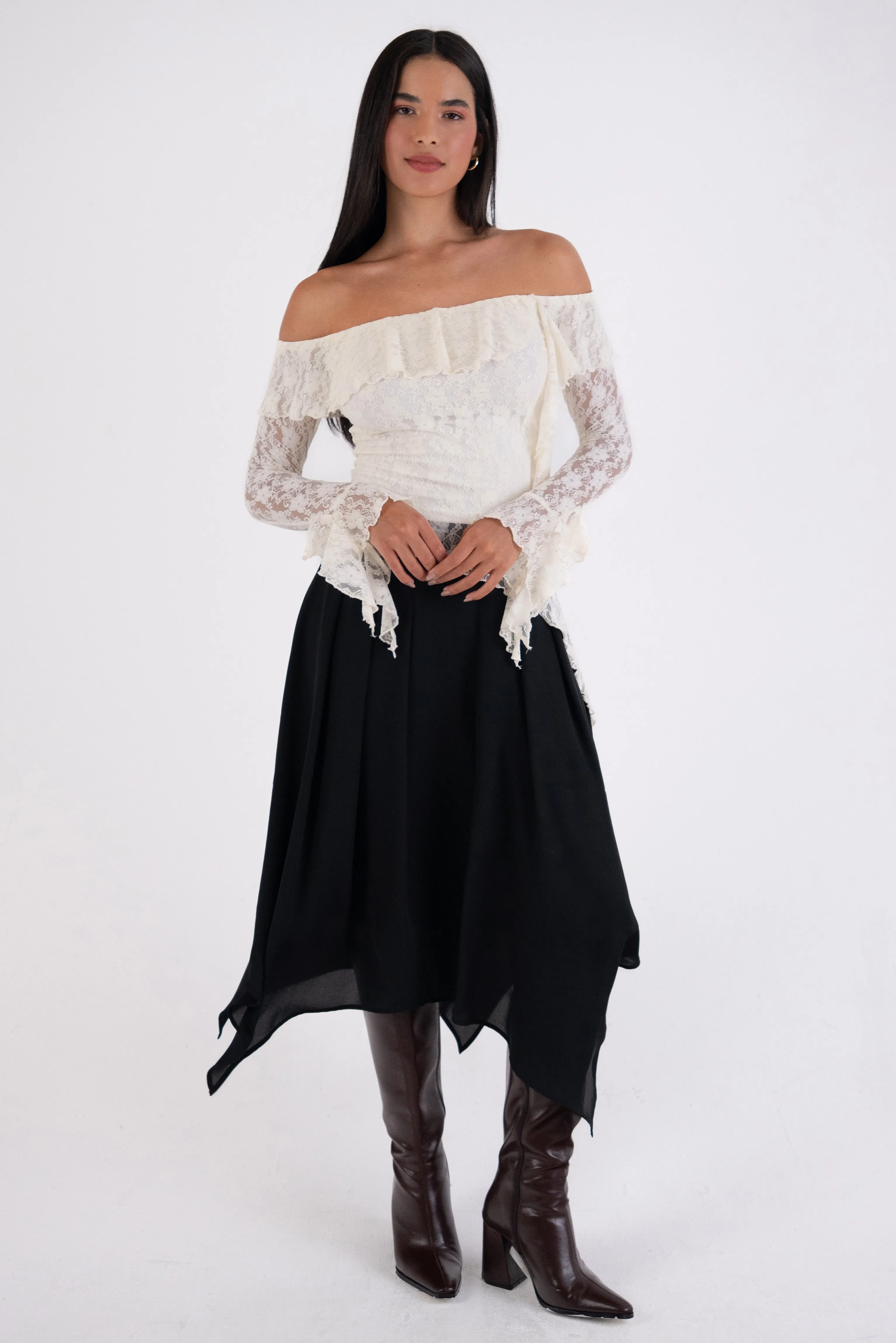 Billie Cream Floral Lace Off-Shoulder Top sold by AMYLYNN product image thumbnail 3