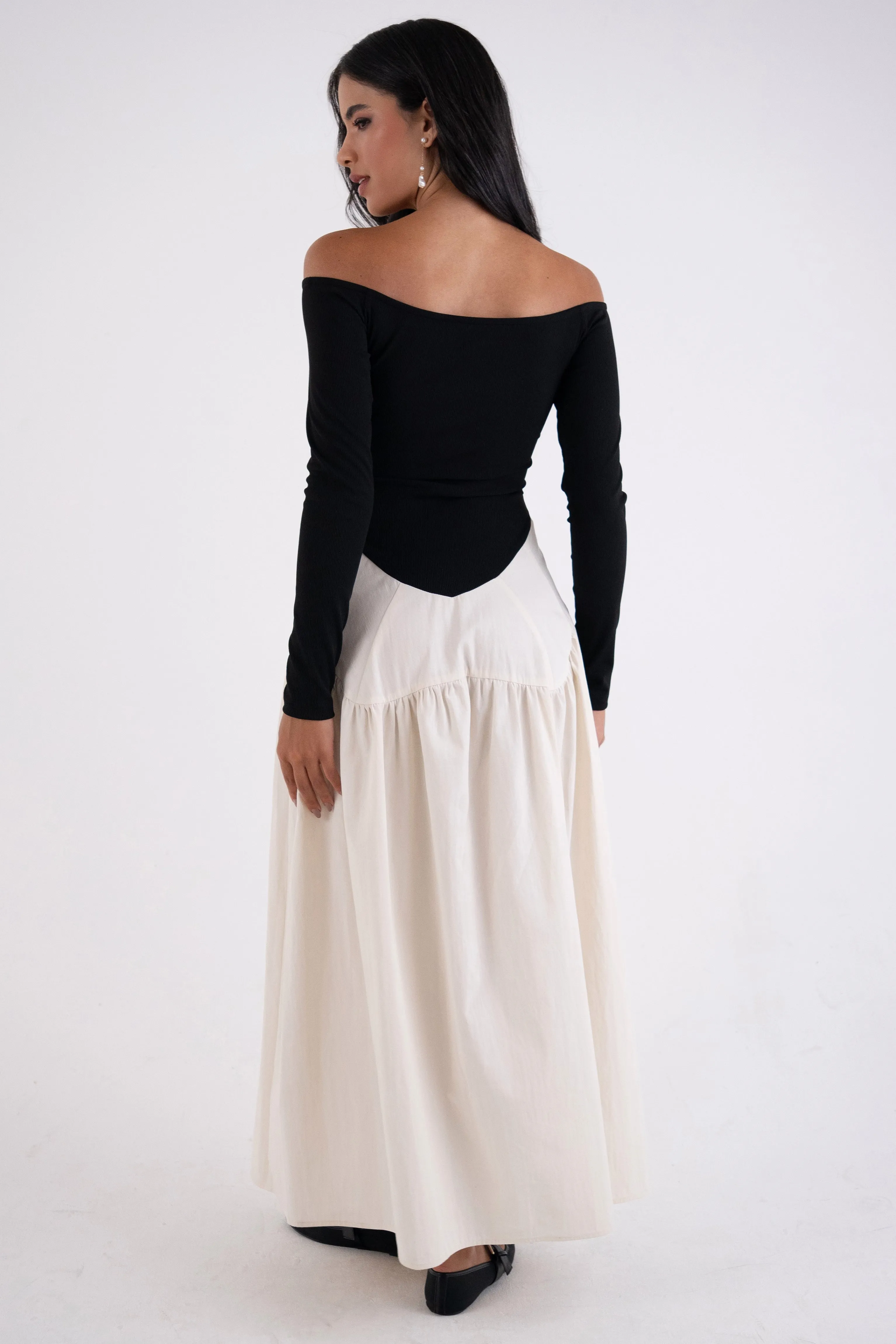 Nancy Monochrome Rich Cotton Off-Shoulder Maxi Dress sold by AMYLYNN product image thumbnail 5