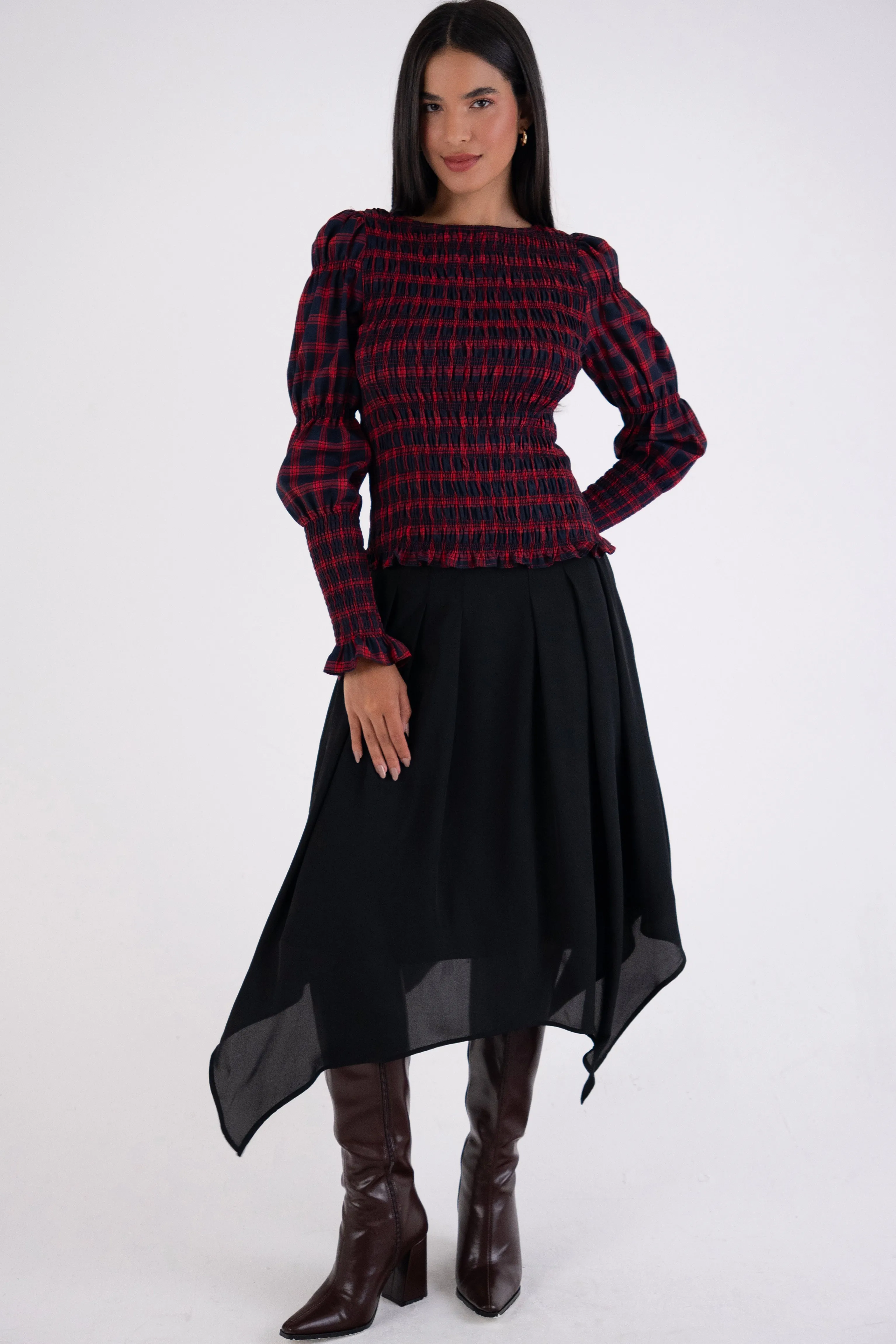 Tilda Black Asymmetric Chiffon Midi Skirt sold by AMYLYNN product image thumbnail 4