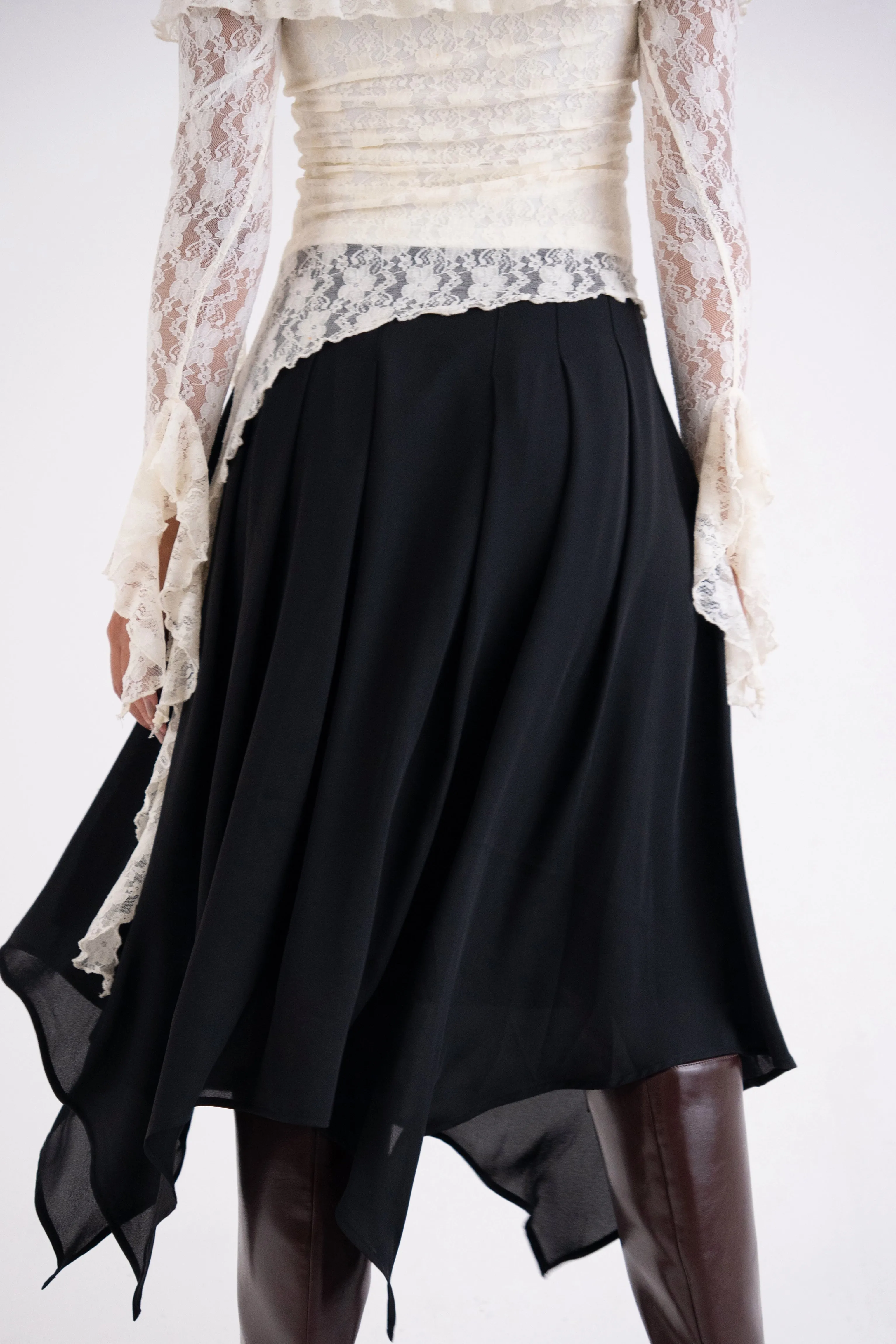 Tilda Black Asymmetric Chiffon Midi Skirt sold by AMYLYNN product image thumbnail 2
