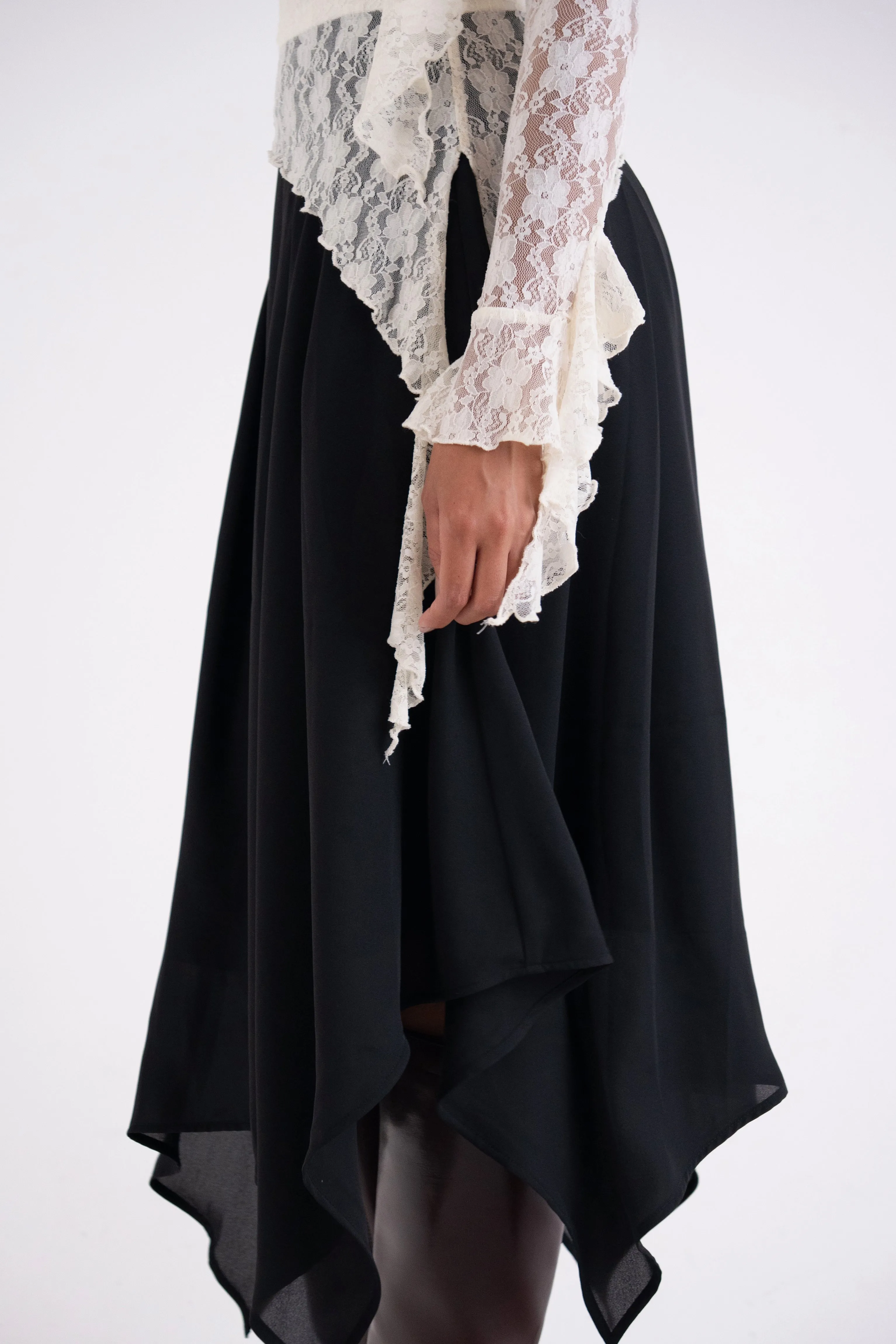 Tilda Black Asymmetric Chiffon Midi Skirt sold by AMYLYNN product image thumbnail 3