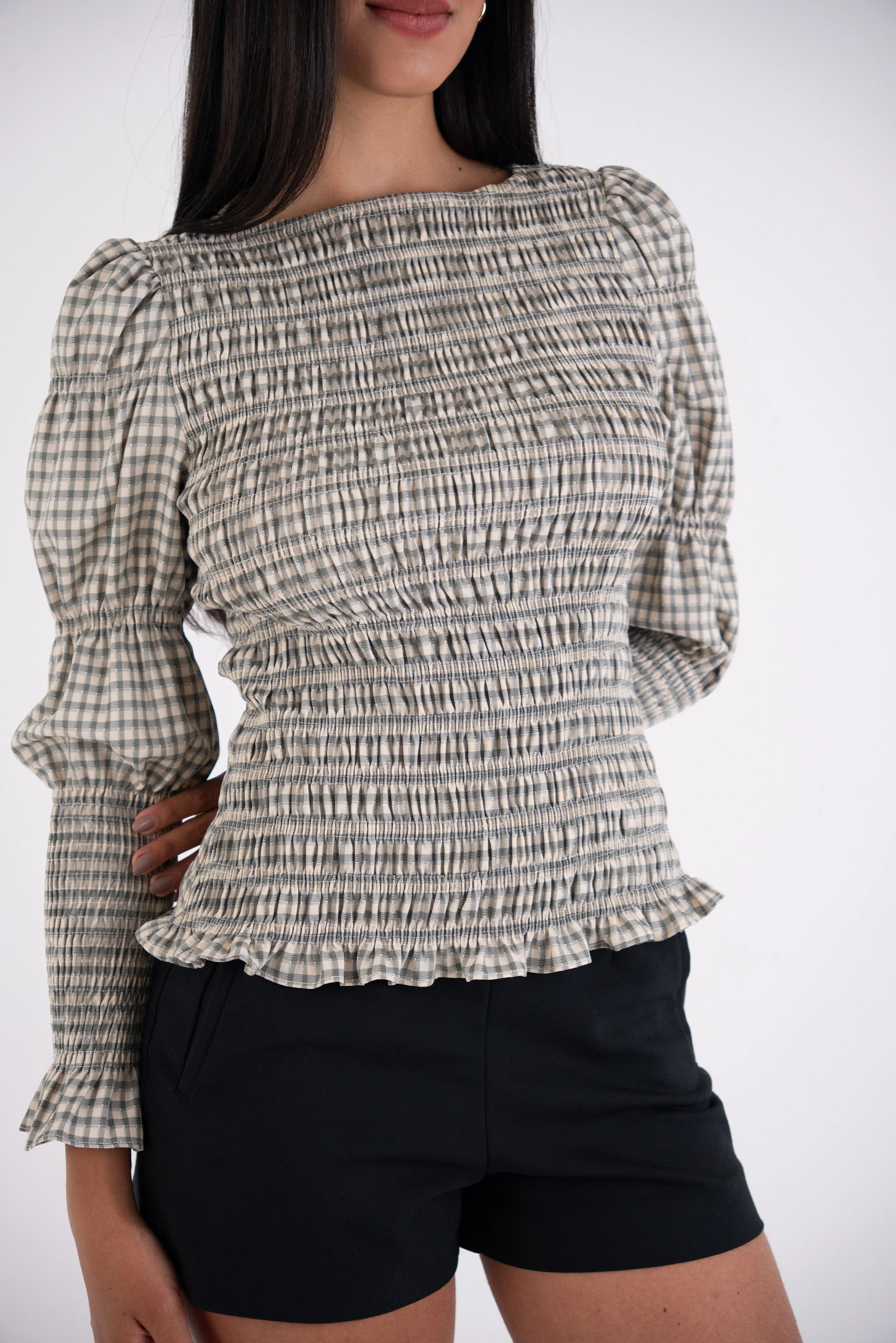 Iris Pure Cotton Mono Gingham Smocked Top sold by AMYLYNN product image thumbnail 3