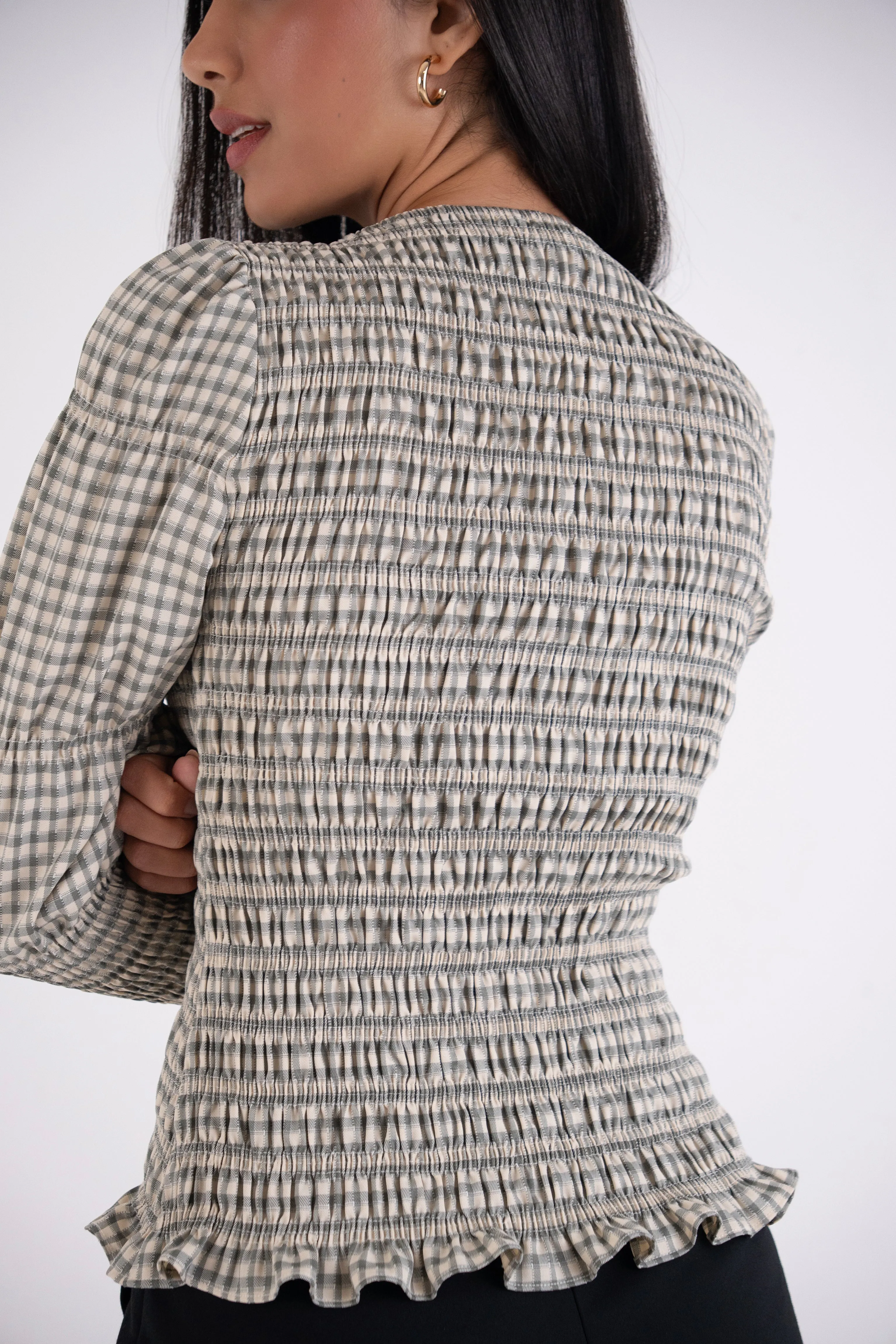 Iris Pure Cotton Mono Gingham Smocked Top sold by AMYLYNN product image thumbnail 5