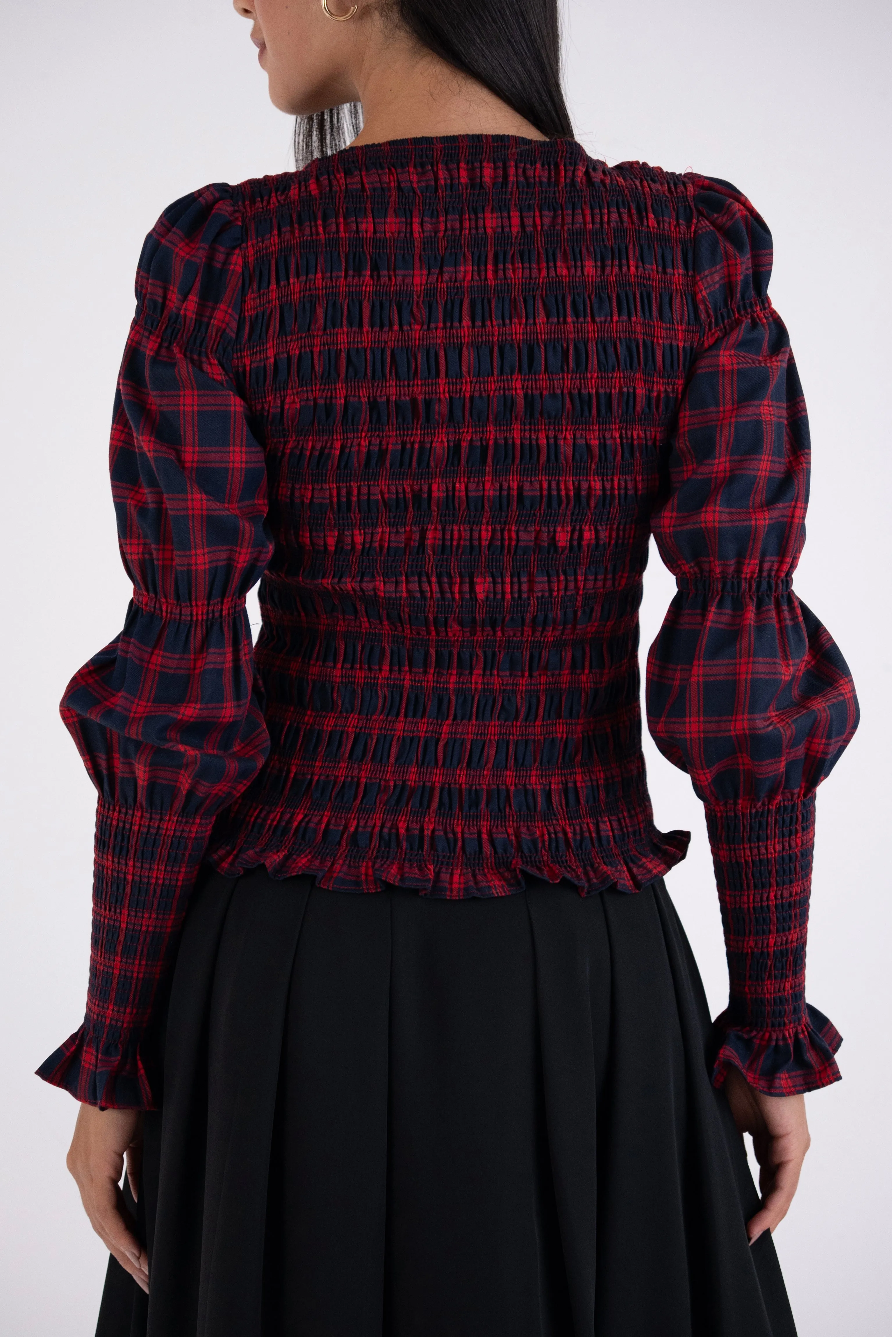 Iris Pure Cotton Red Plaid Smocked Top sold by AMYLYNN product image thumbnail 5